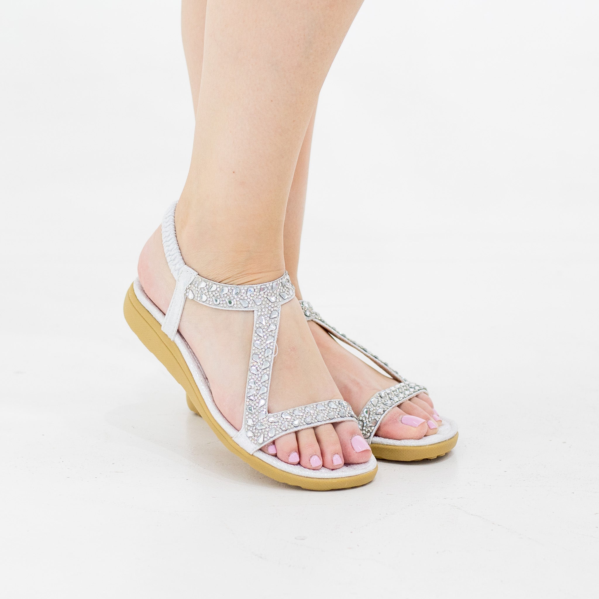 Rabia one studded band sandal on flat unit silver