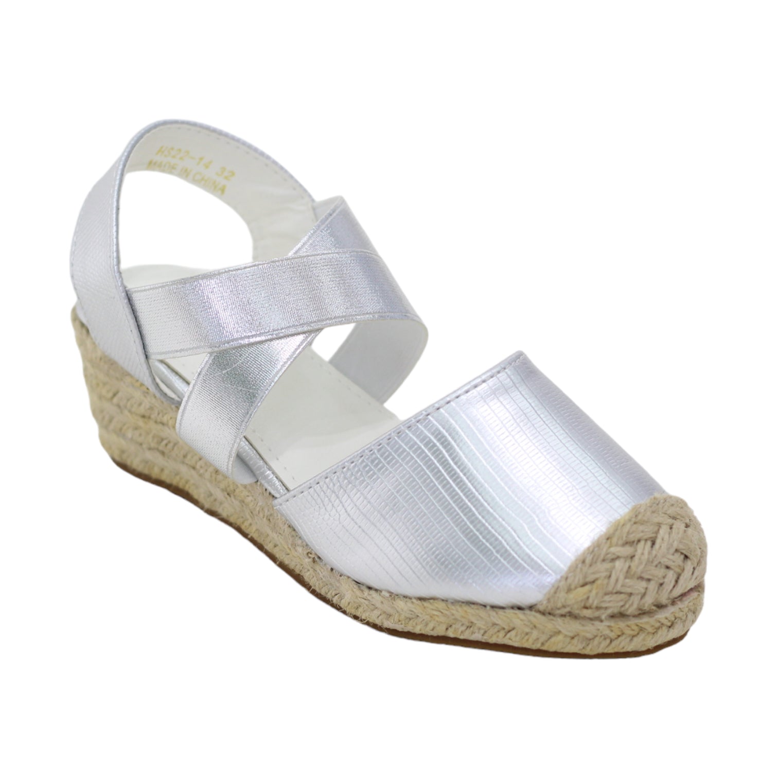 Atero girls wedge espadrille shoe silver
