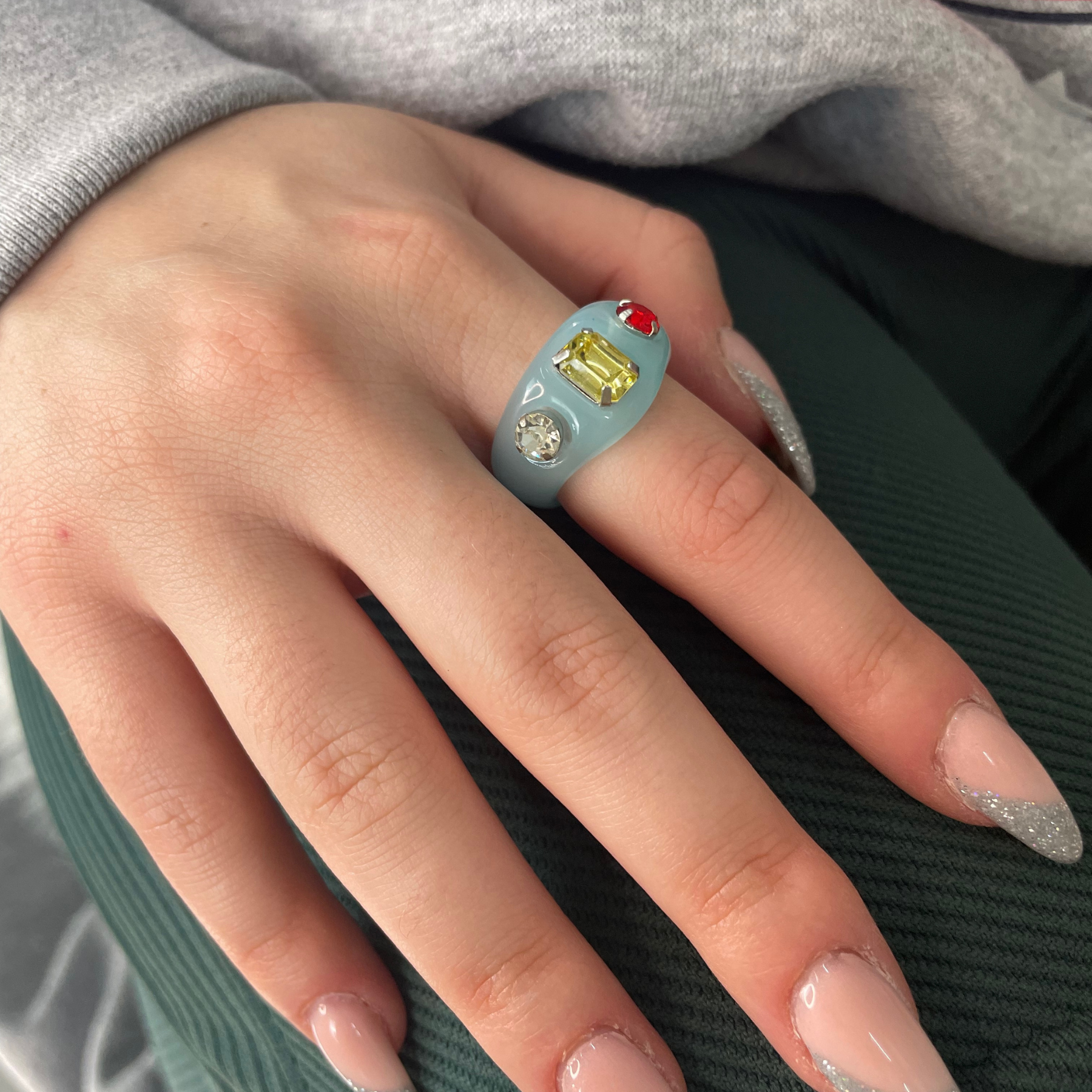 Gem resin and lucite colourful rings