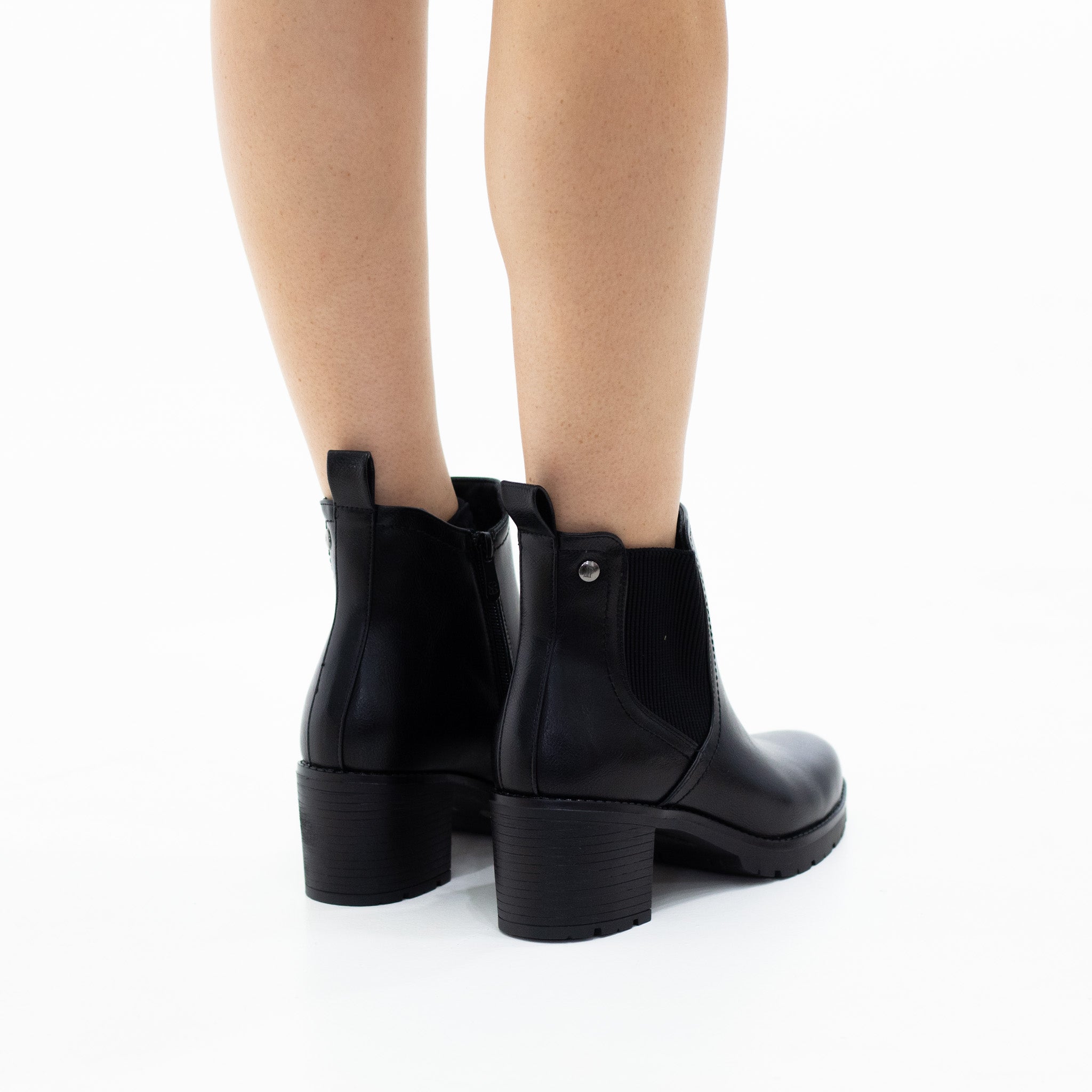 Zaya 6cm heel chuncky clerated chelse pu boot black