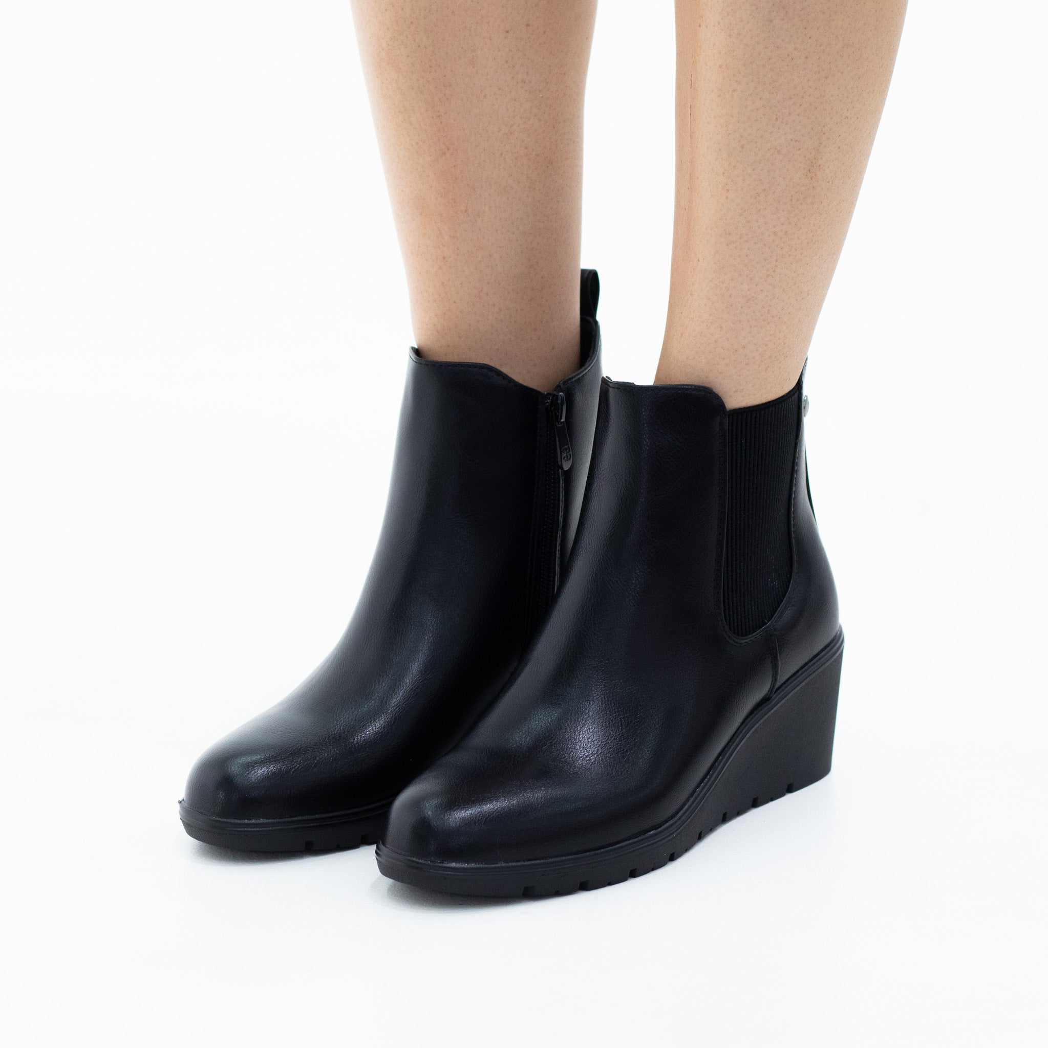 Tara pu chelsea 6cm wedge heel ankle boot black