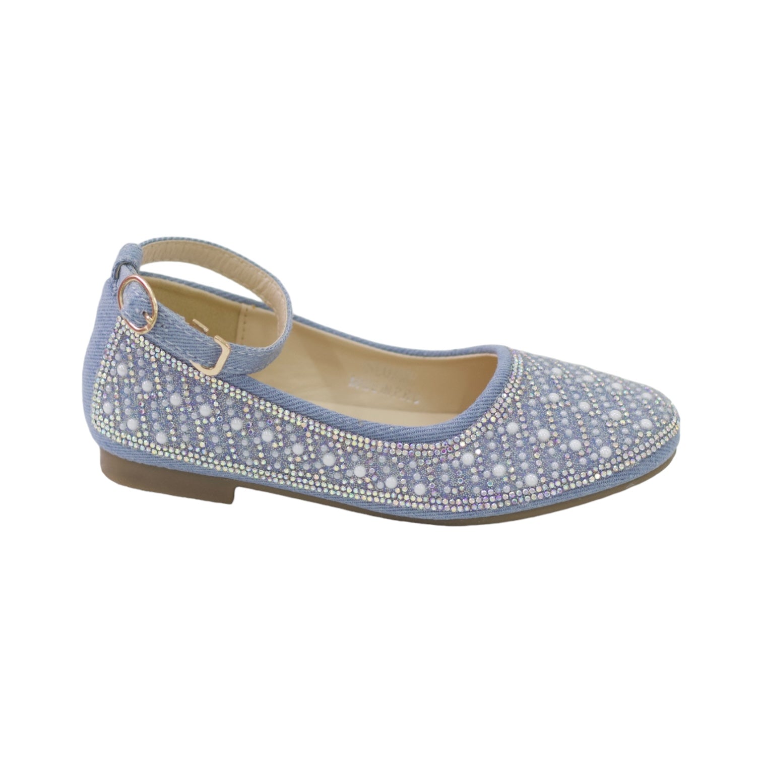 Sloane girls denim ballarina with pearls blue