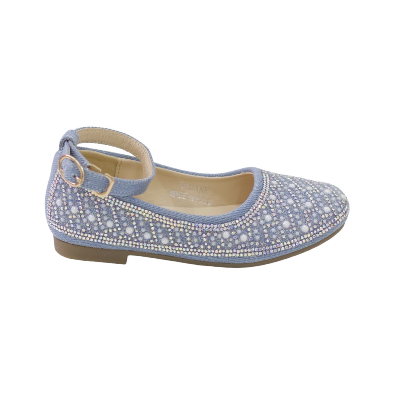 Sloane inf girls denim ballarina with pearls blue