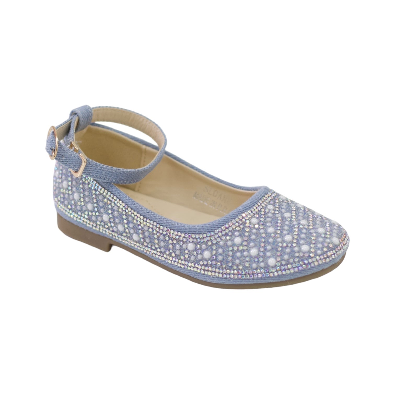 Sloane inf girls denim ballarina with pearls blue