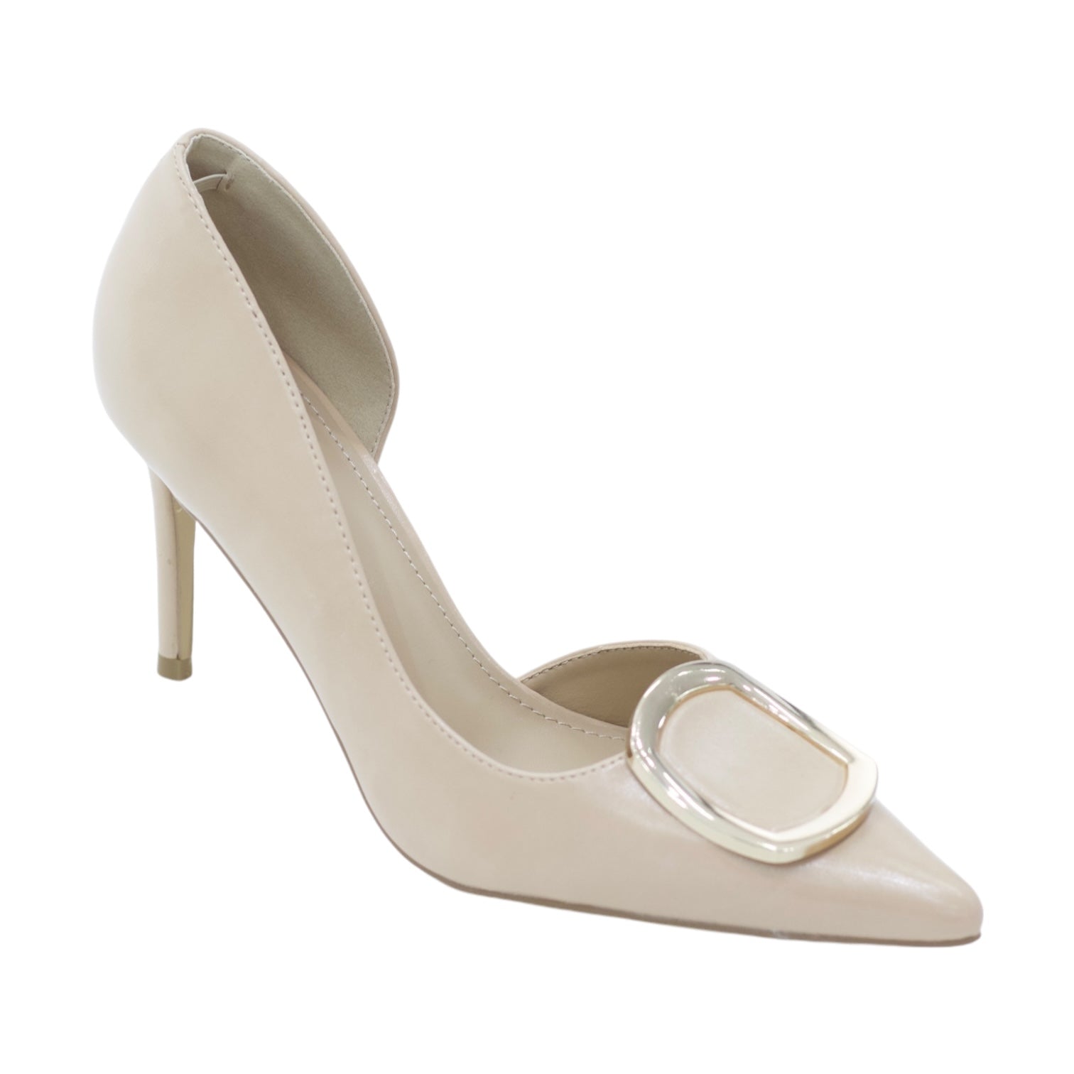 Vita open waist round trim detailed patent 9cm heel court shoe