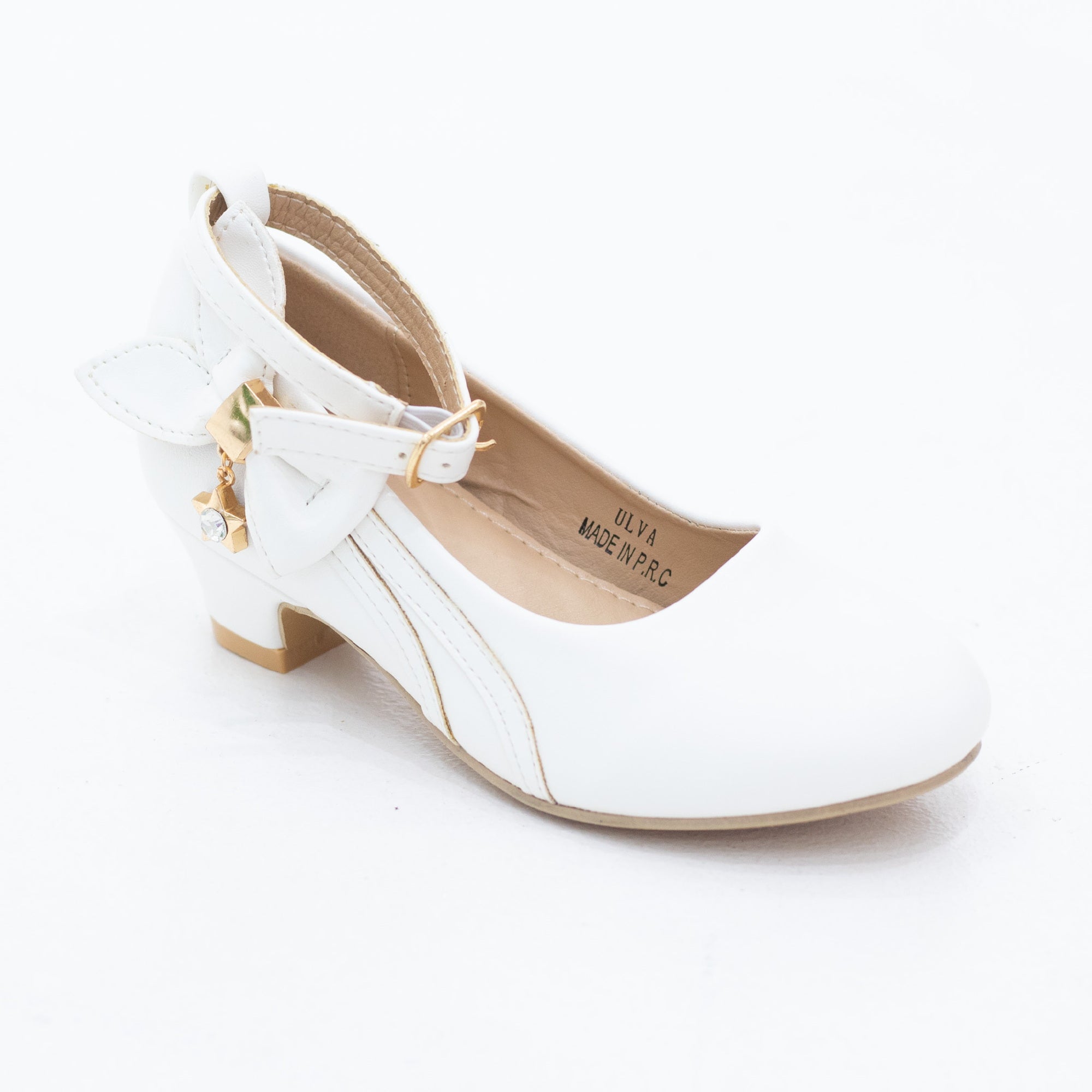 Ulva girls ankle strap dress pump with a side back bow detailed