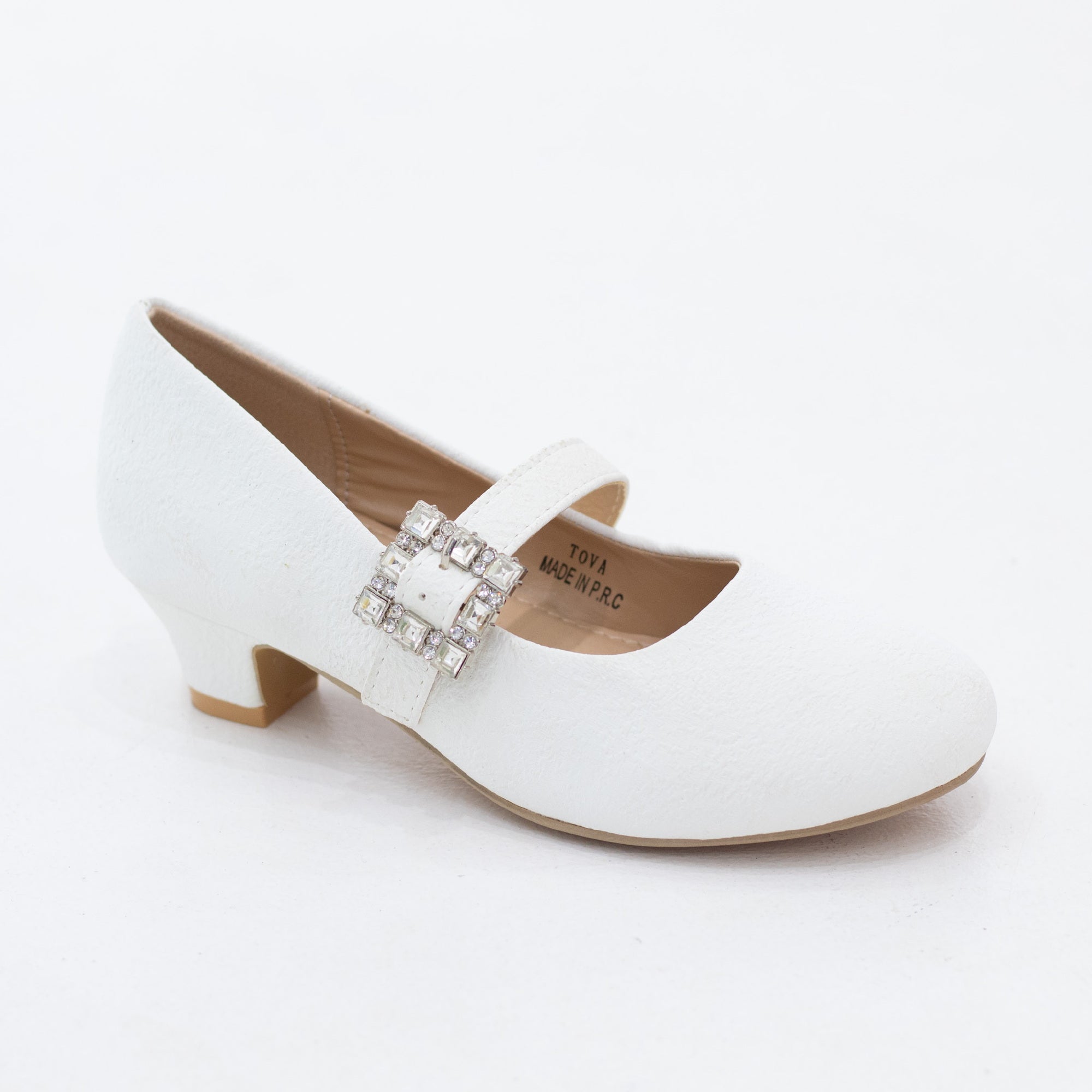 Tova girls mat dress pump with a diamante buckle