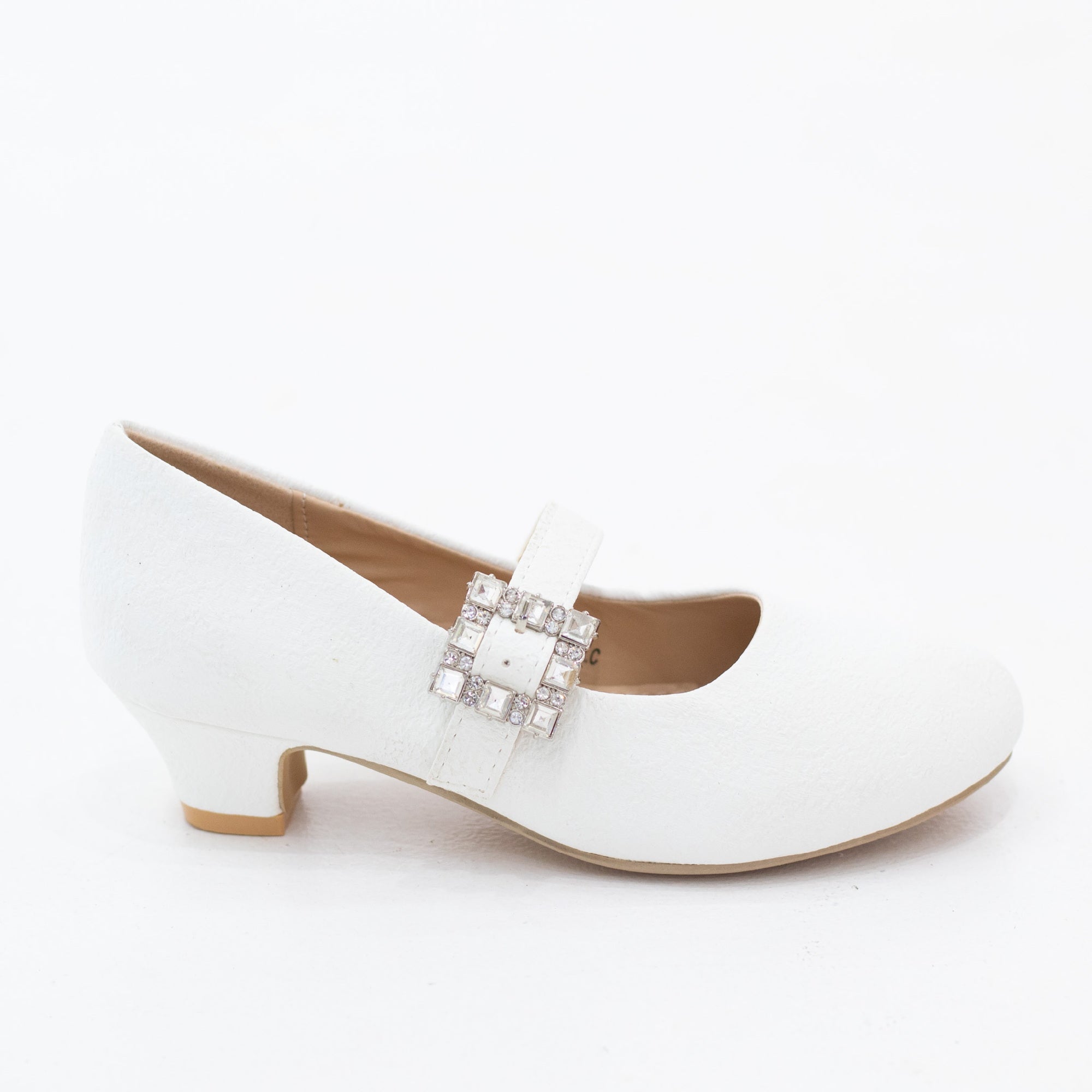 Tova girls mat dress pump with a diamante buckle