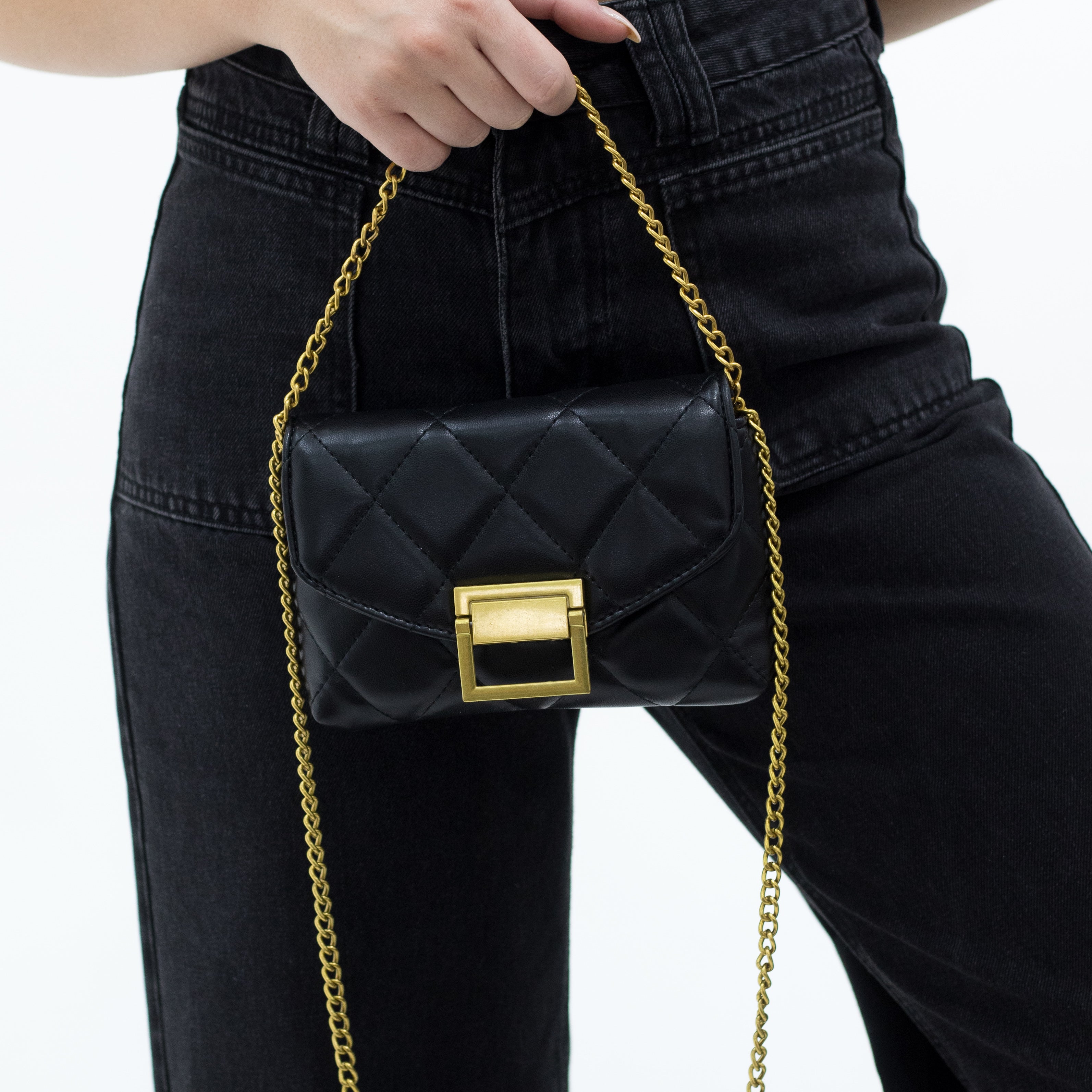 Sira quilted gold clasp cross-body wallet bag black
