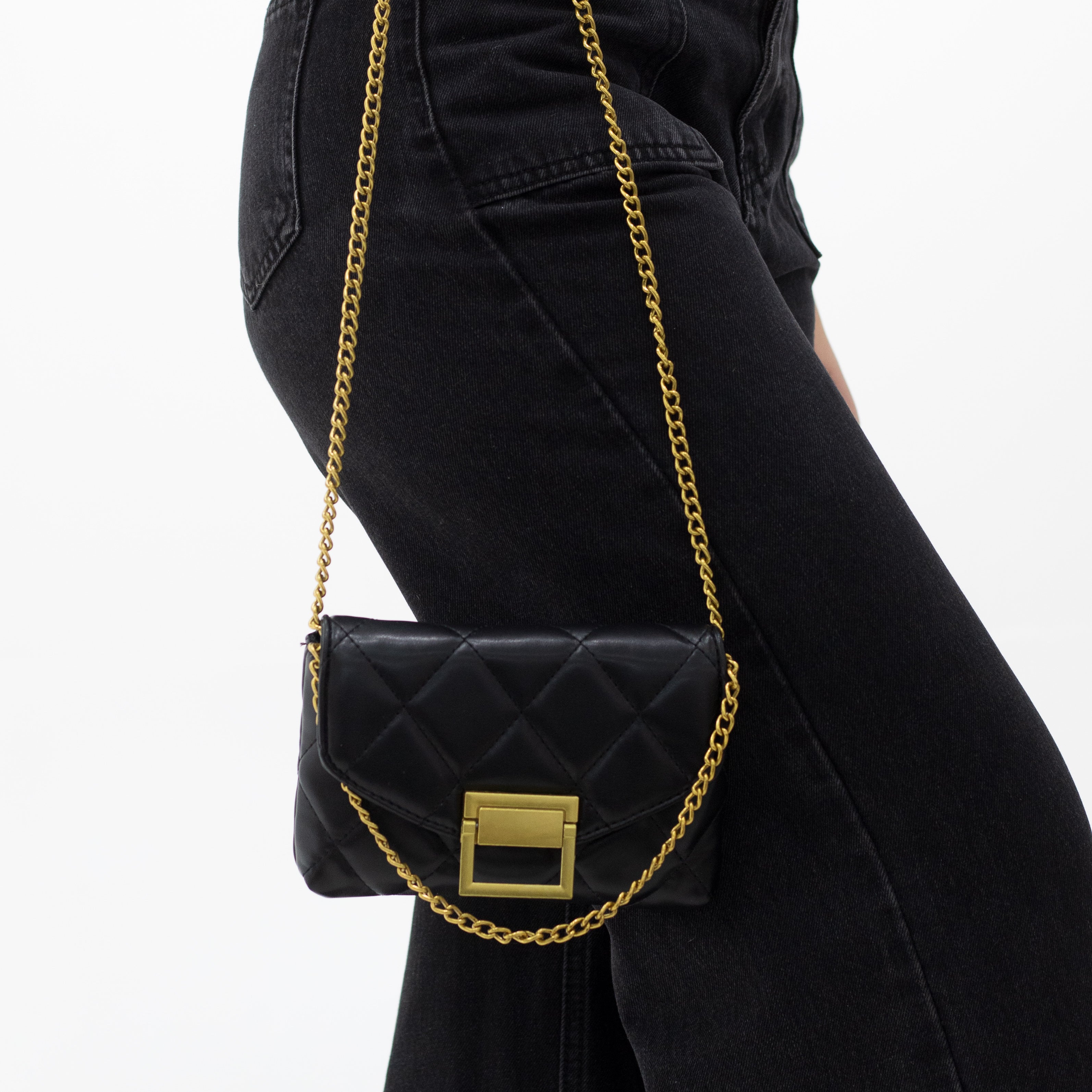 Sira quilted gold clasp cross-body wallet bag black