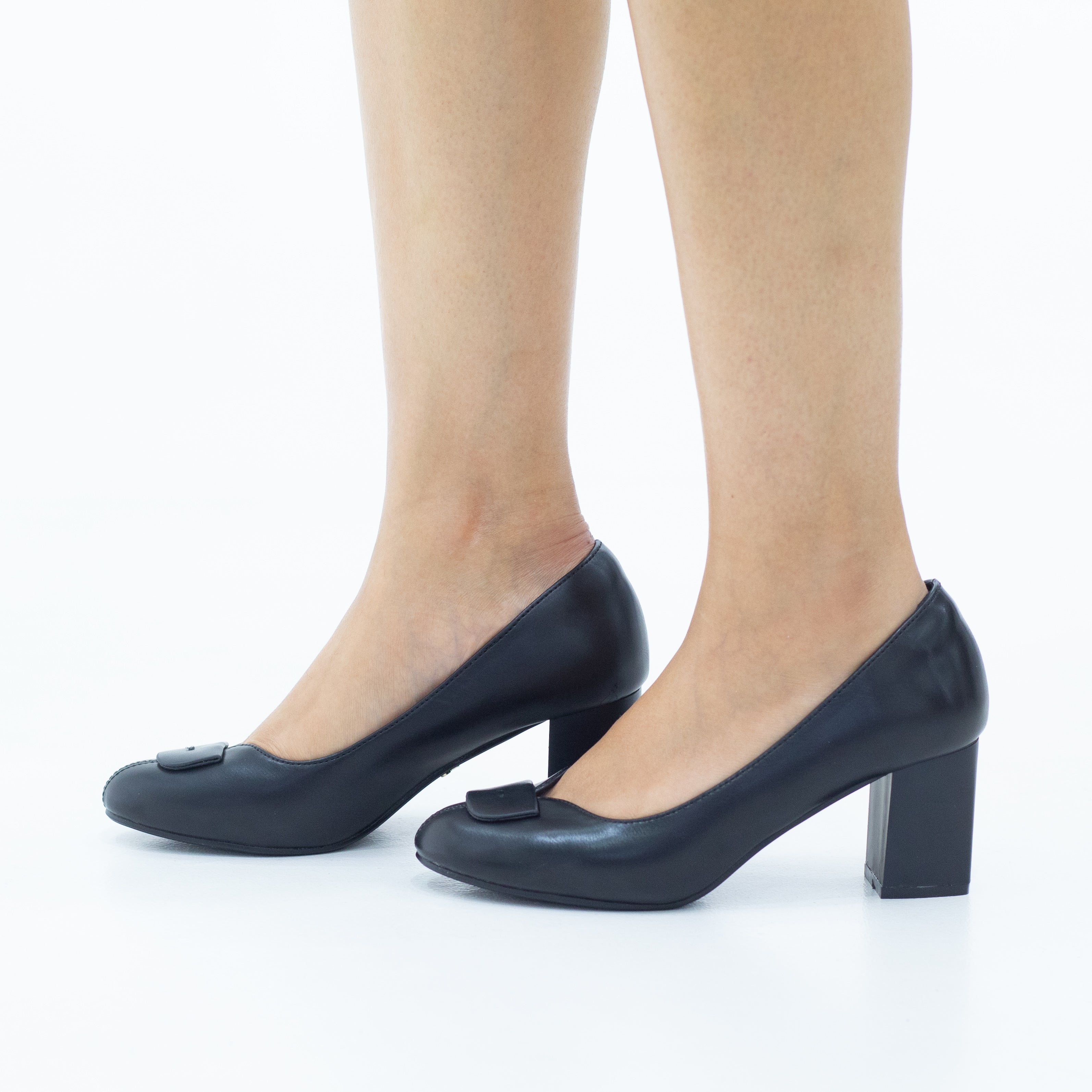 Serbia comfy 6.5cm block heel court with a mat trim shoe