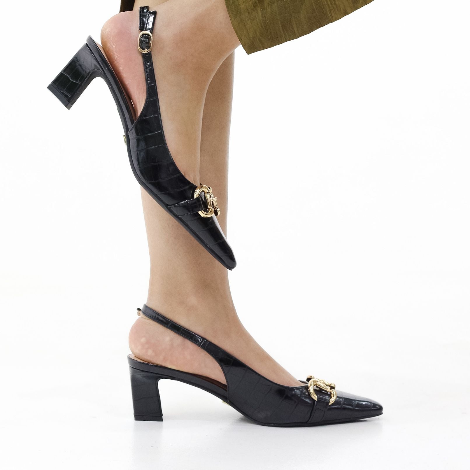 Espira block heel sling back 6 cm heel with trim