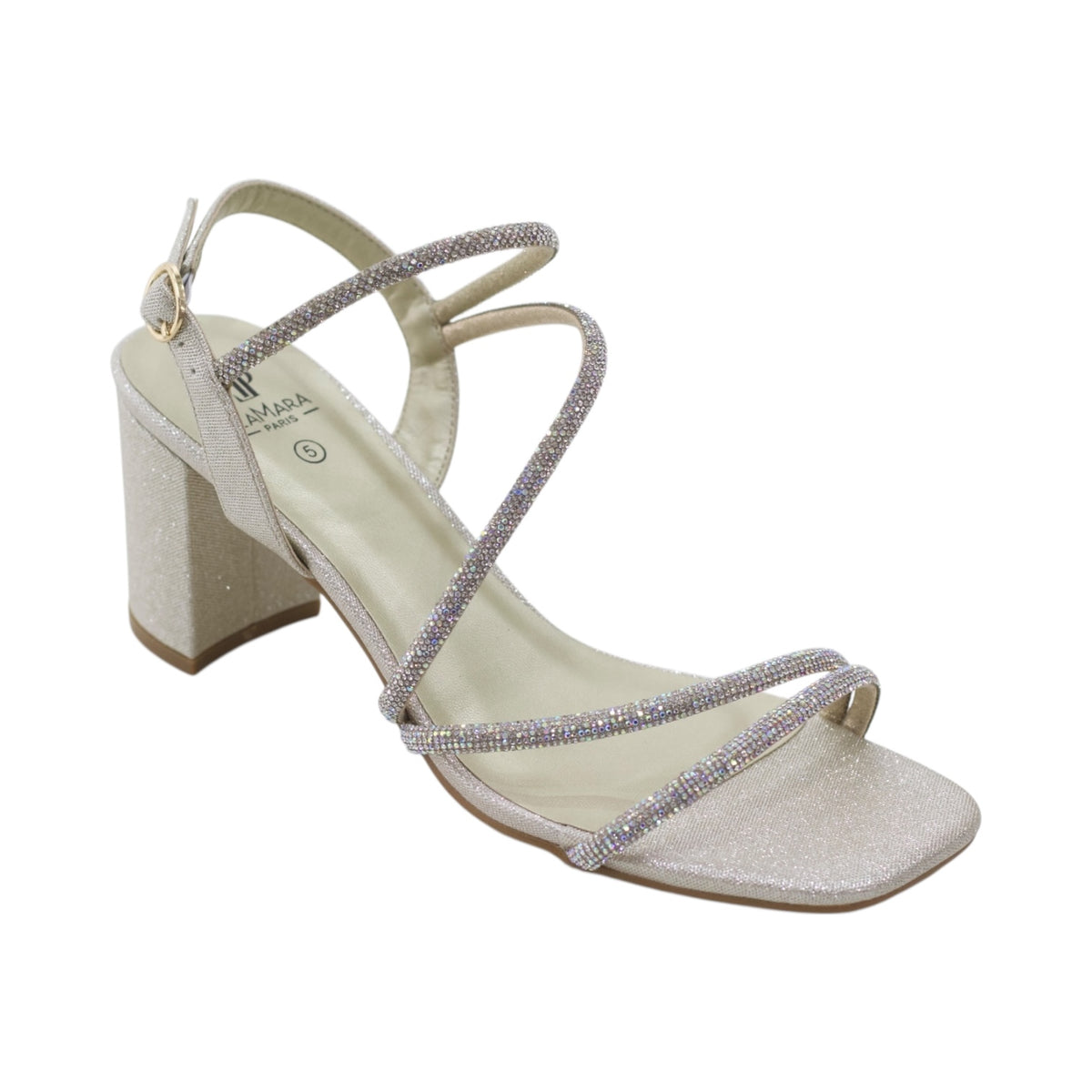 Tempo block 6.5 cm heel strappy diamante sandal