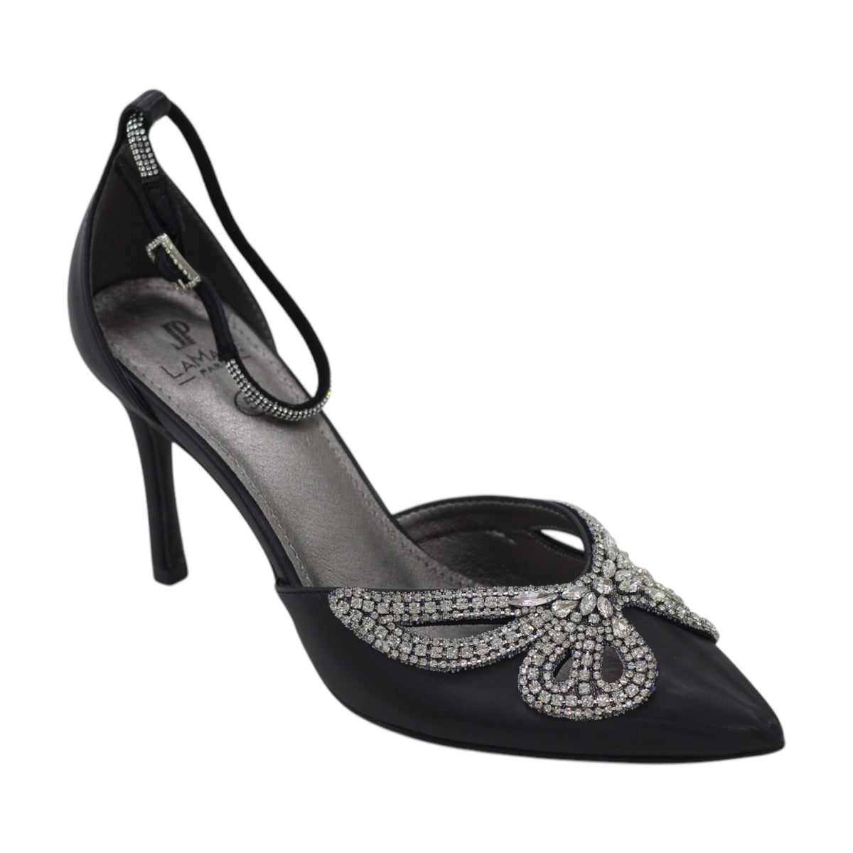 Edith diamante embellished open waist 8.5cm heel satin pump