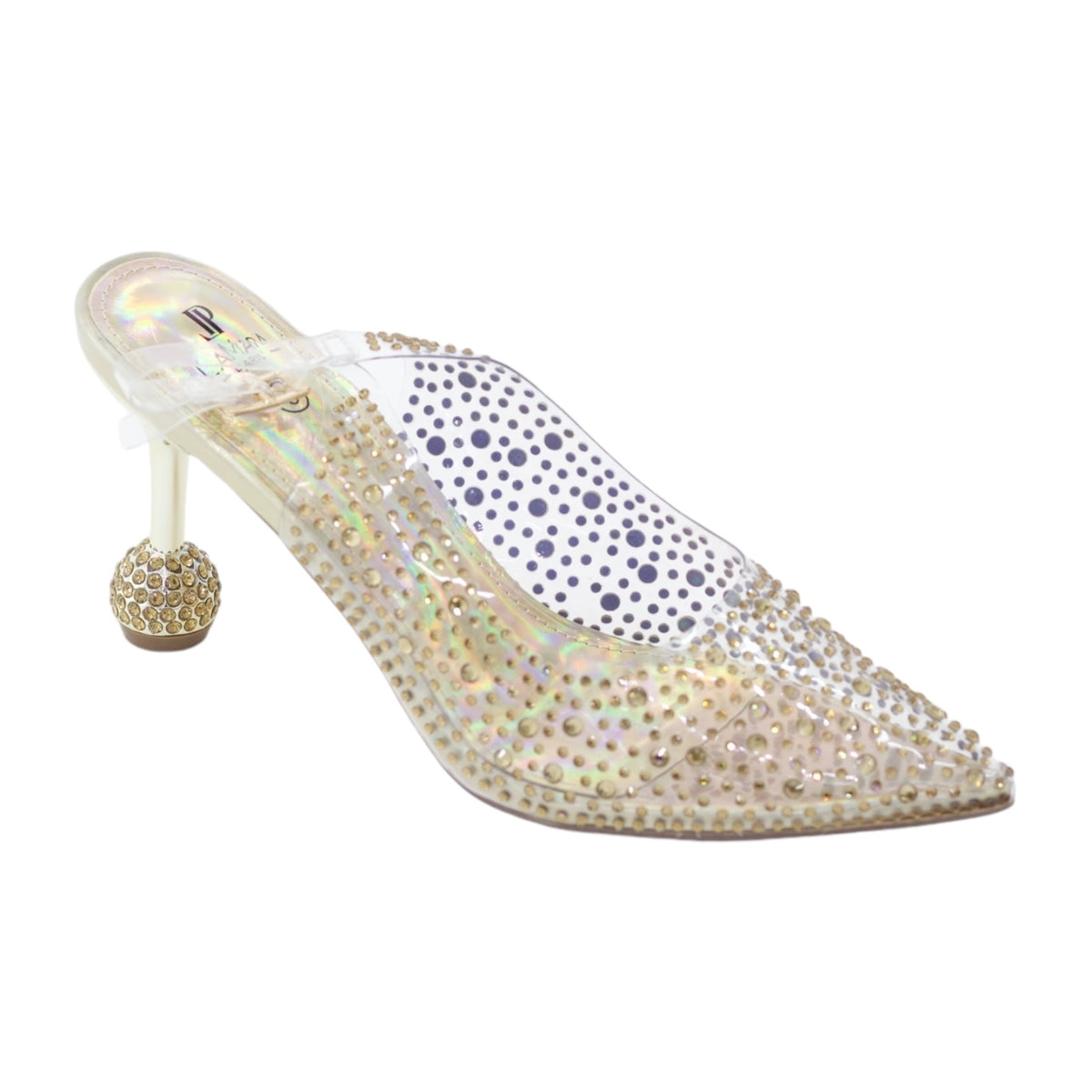 Pixie diamante embellished vinyl sling back on 9cm heel