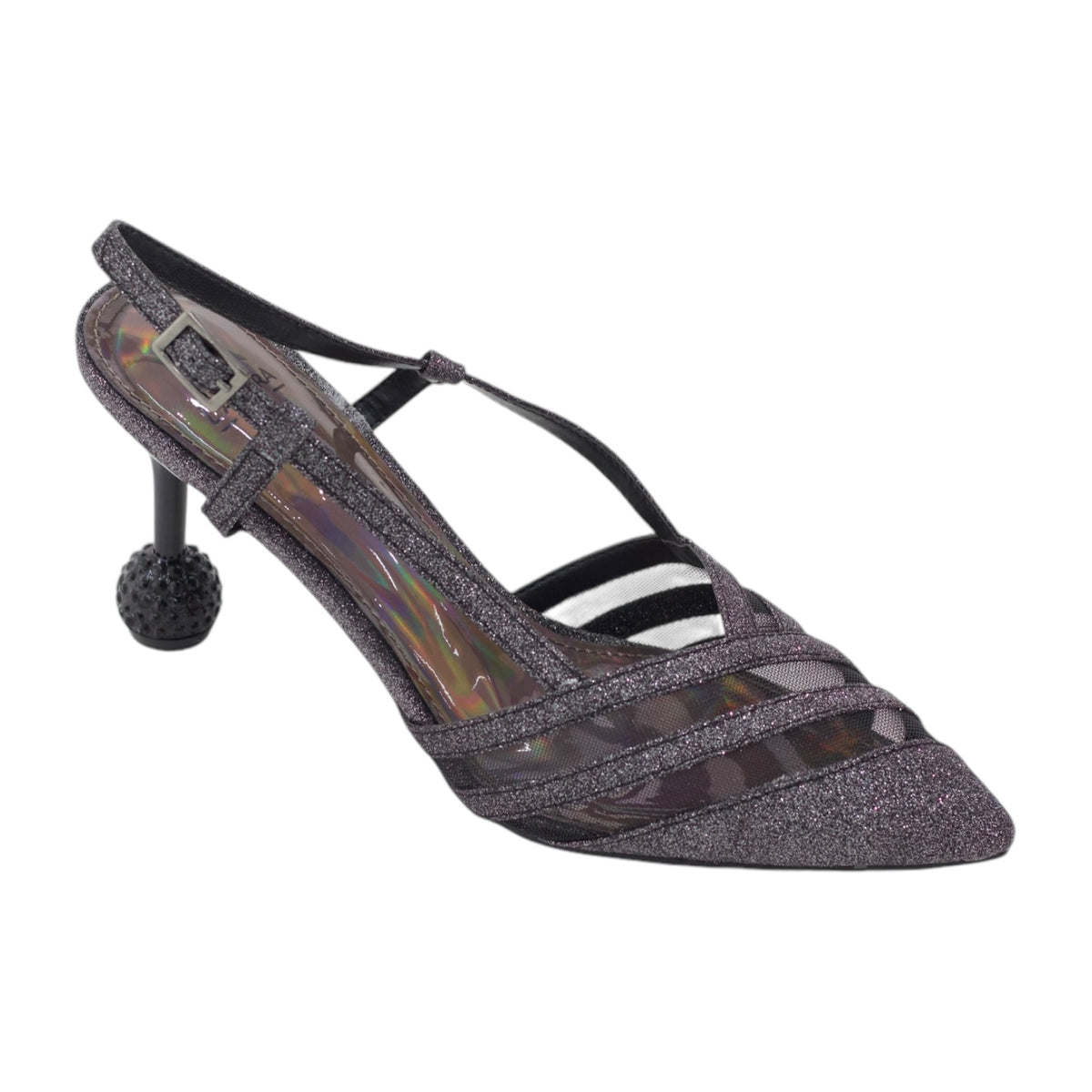 Dune meshed embellished 8cm heel shimmer slingback