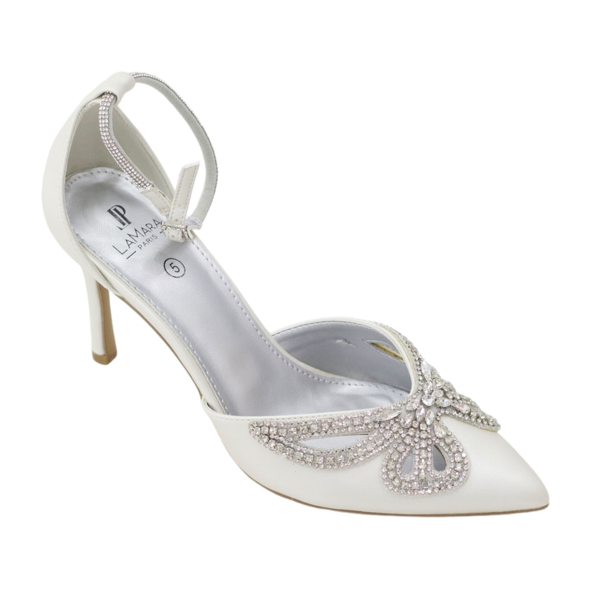 Edith diamante embellished open waist 8.5cm heel satin pump