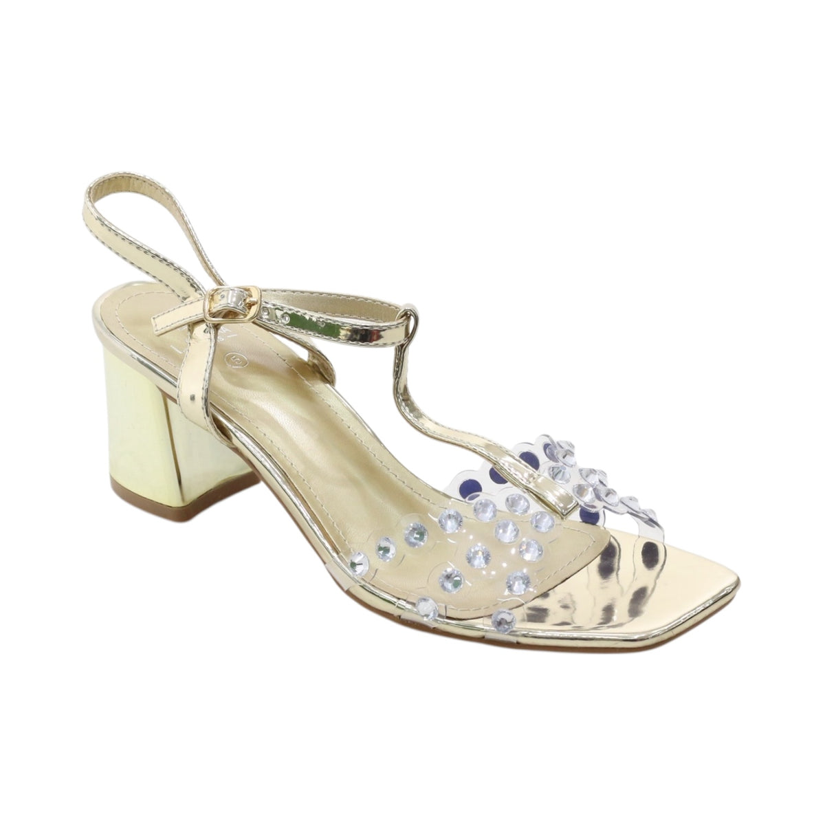 Snazzy block heel strappy diamante sandal