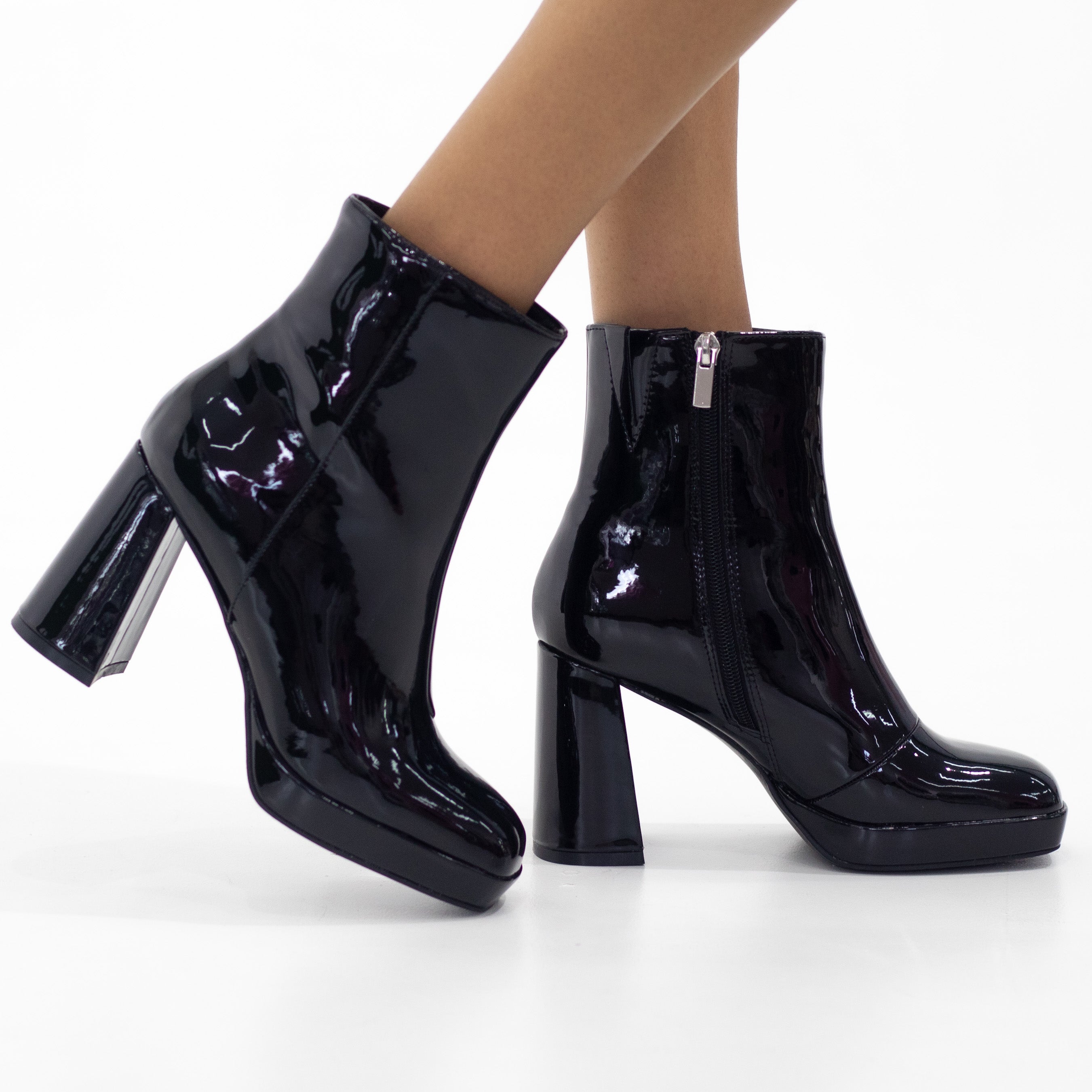 York 9cm bootie round toe block heel black