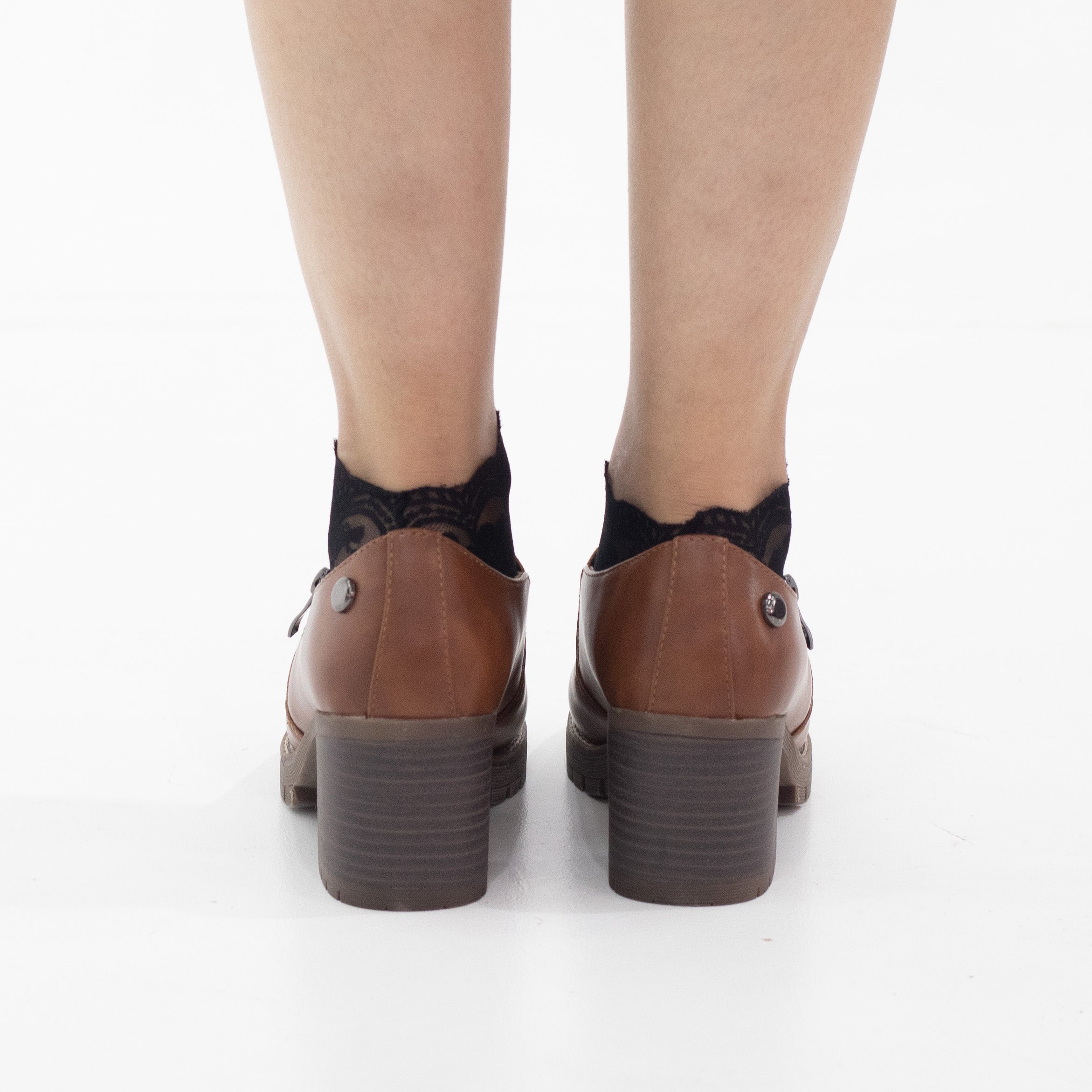 Tadeo slip on 7cm block heel brougue tan