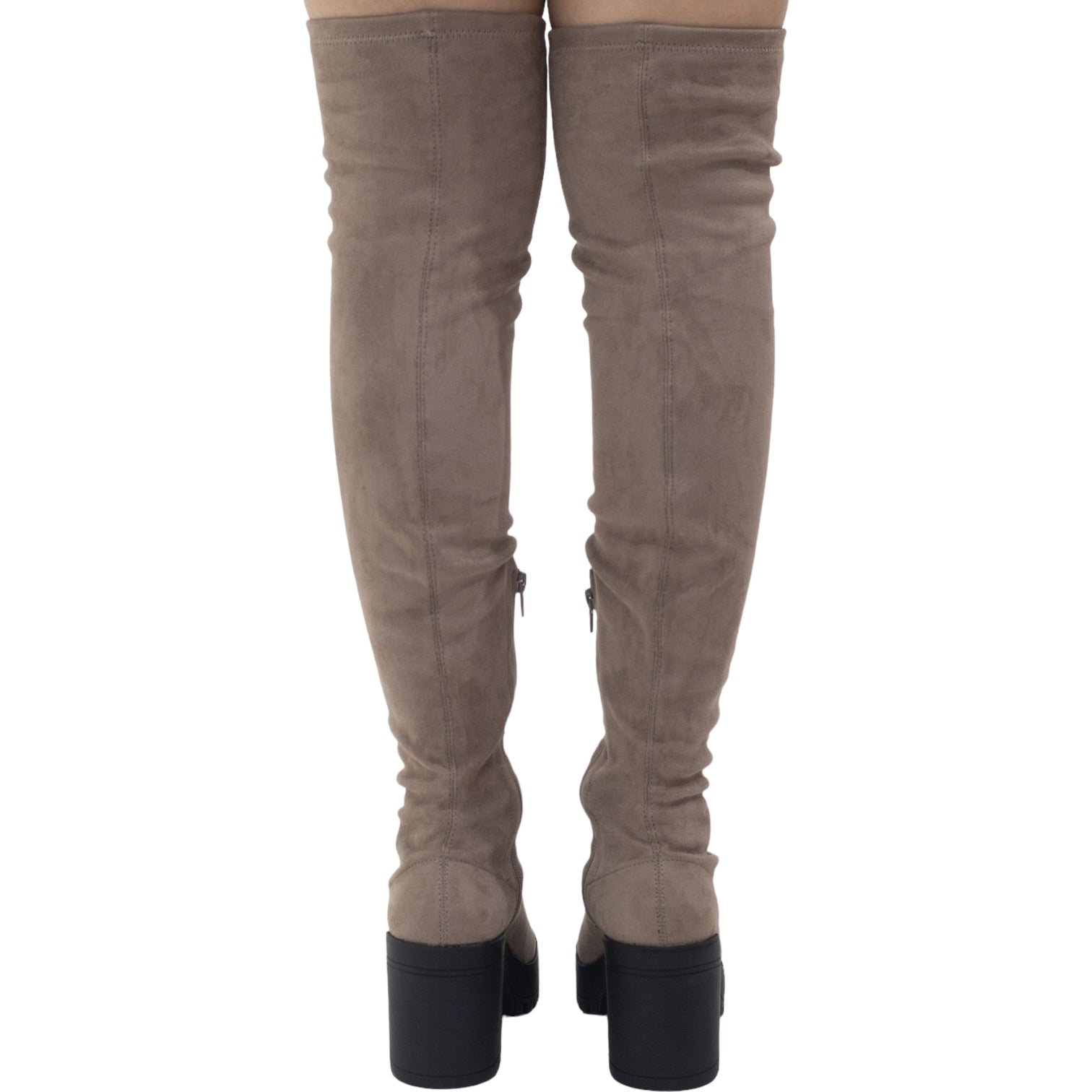 Garnet thigh high back boot 9cm heel taupe