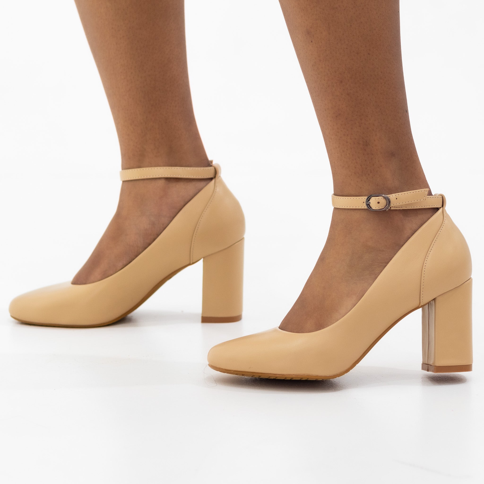 Mohini 8cm block heel court pu beige
