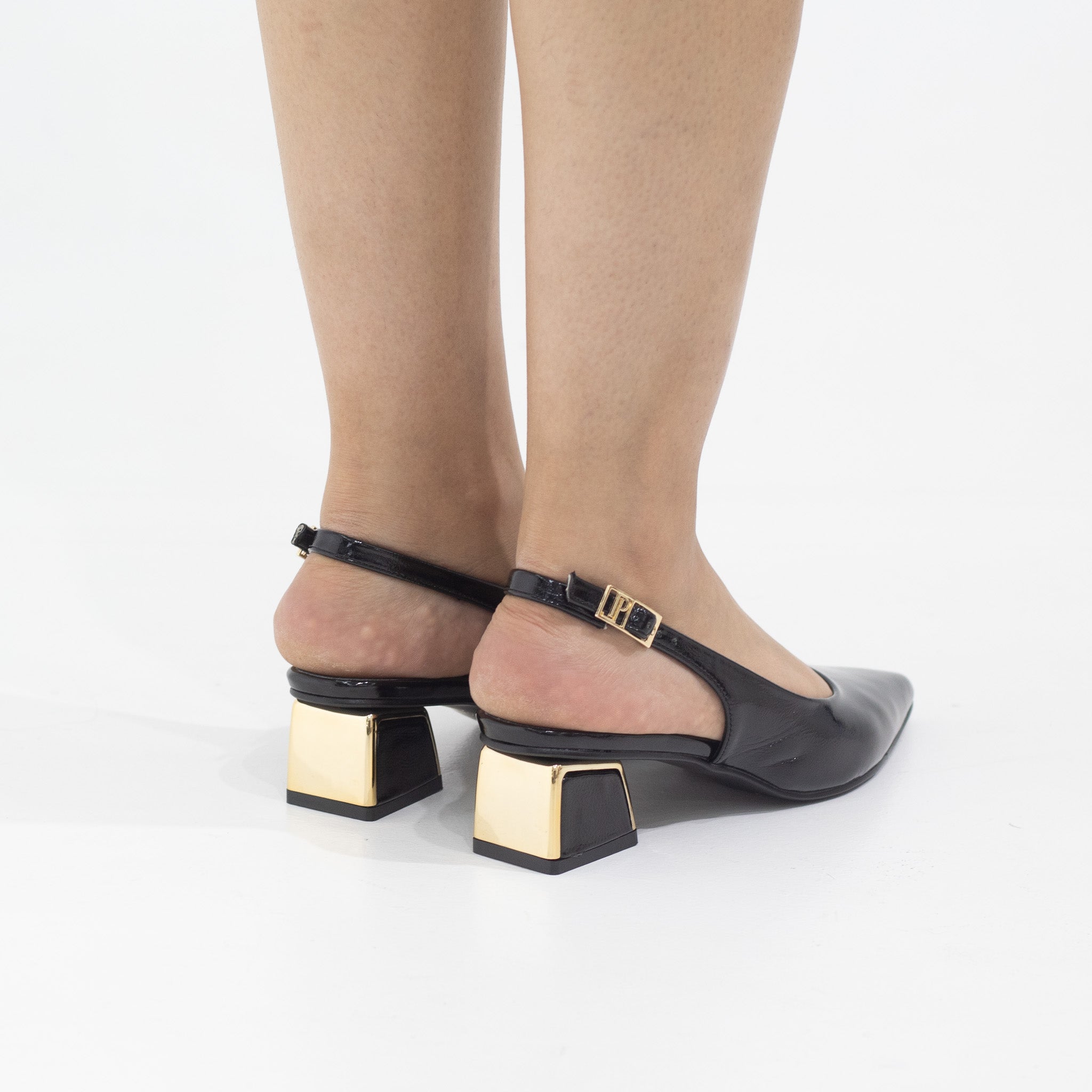 Gabrina 4cm heel pu closed toe sling court black