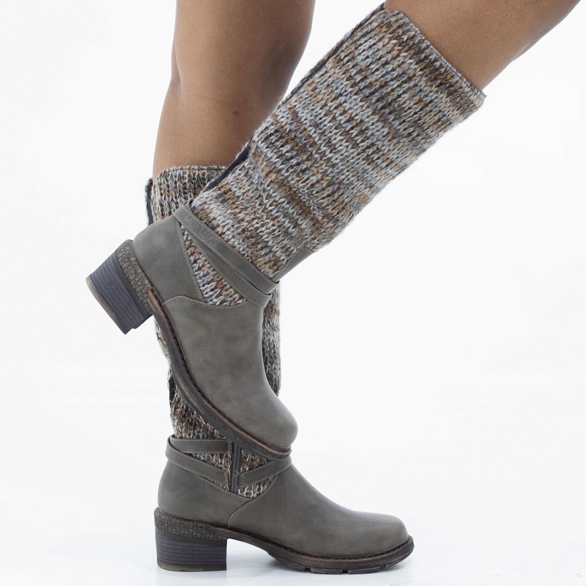 Melon 5.5cm heel knitted jersey knee boots grey