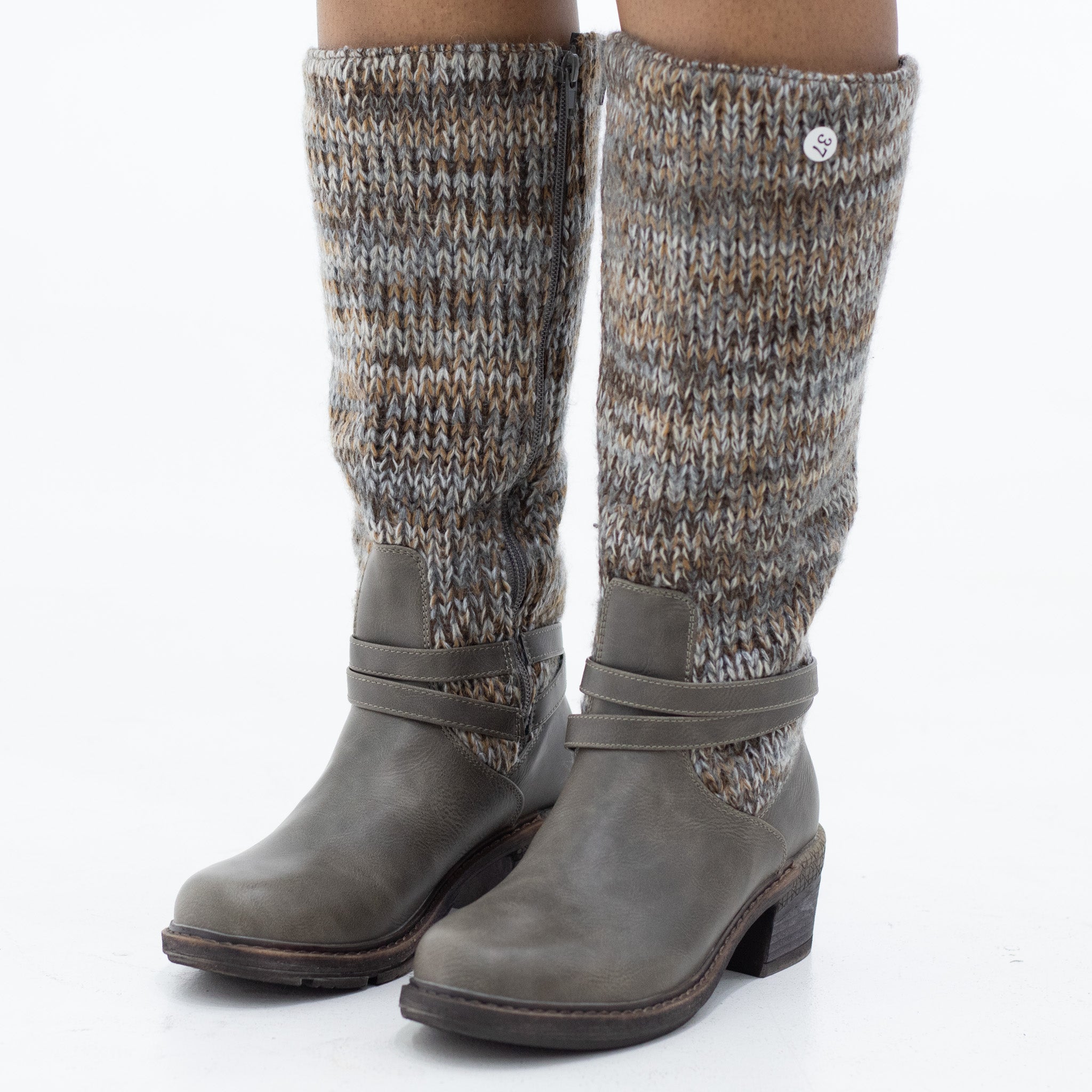 Melon 5.5cm heel knitted jersey knee boots grey