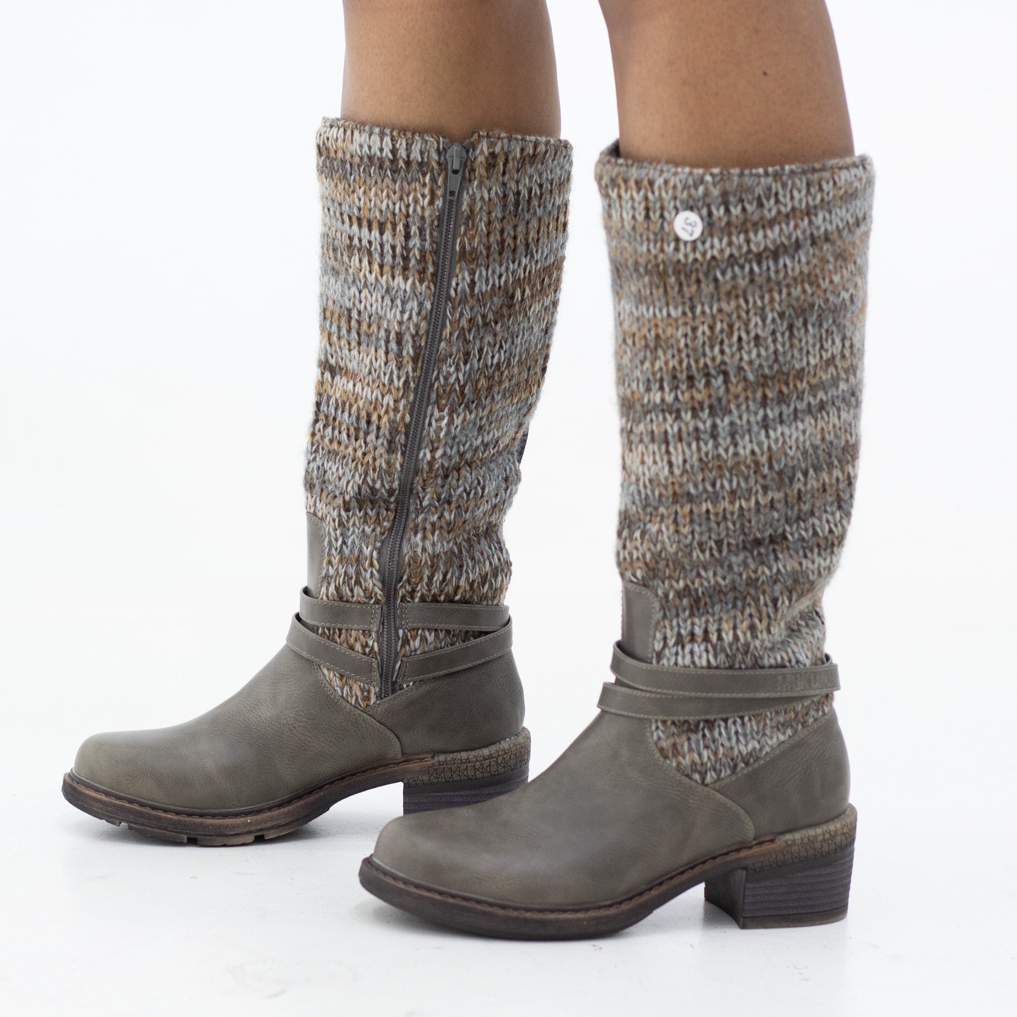 Melon 5.5cm heel knitted jersey knee boots grey