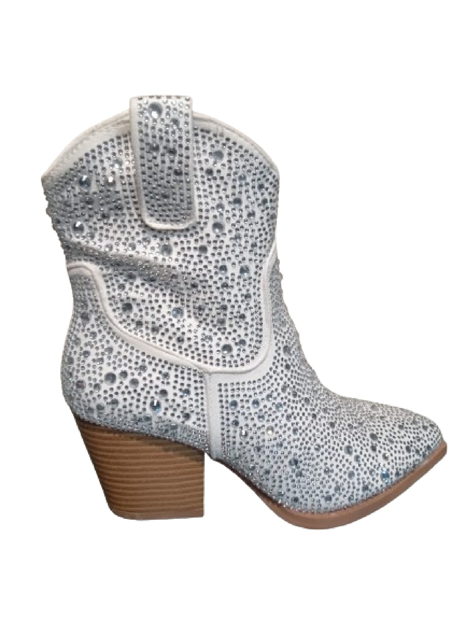 Penny diamante embellished PUNYBY cowboy heel bootie white