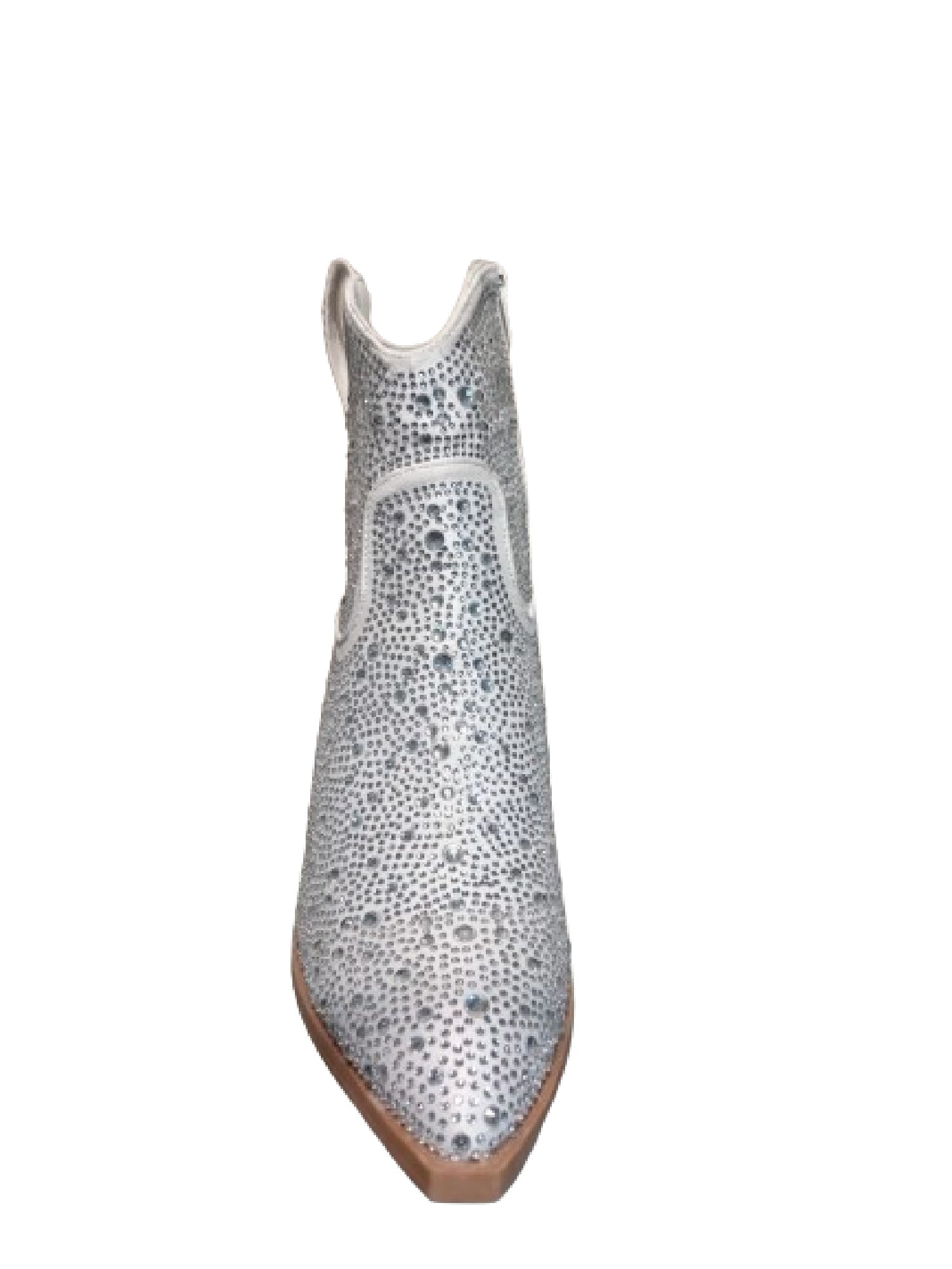 Penny diamante embellished PUNYBY cowboy heel bootie white