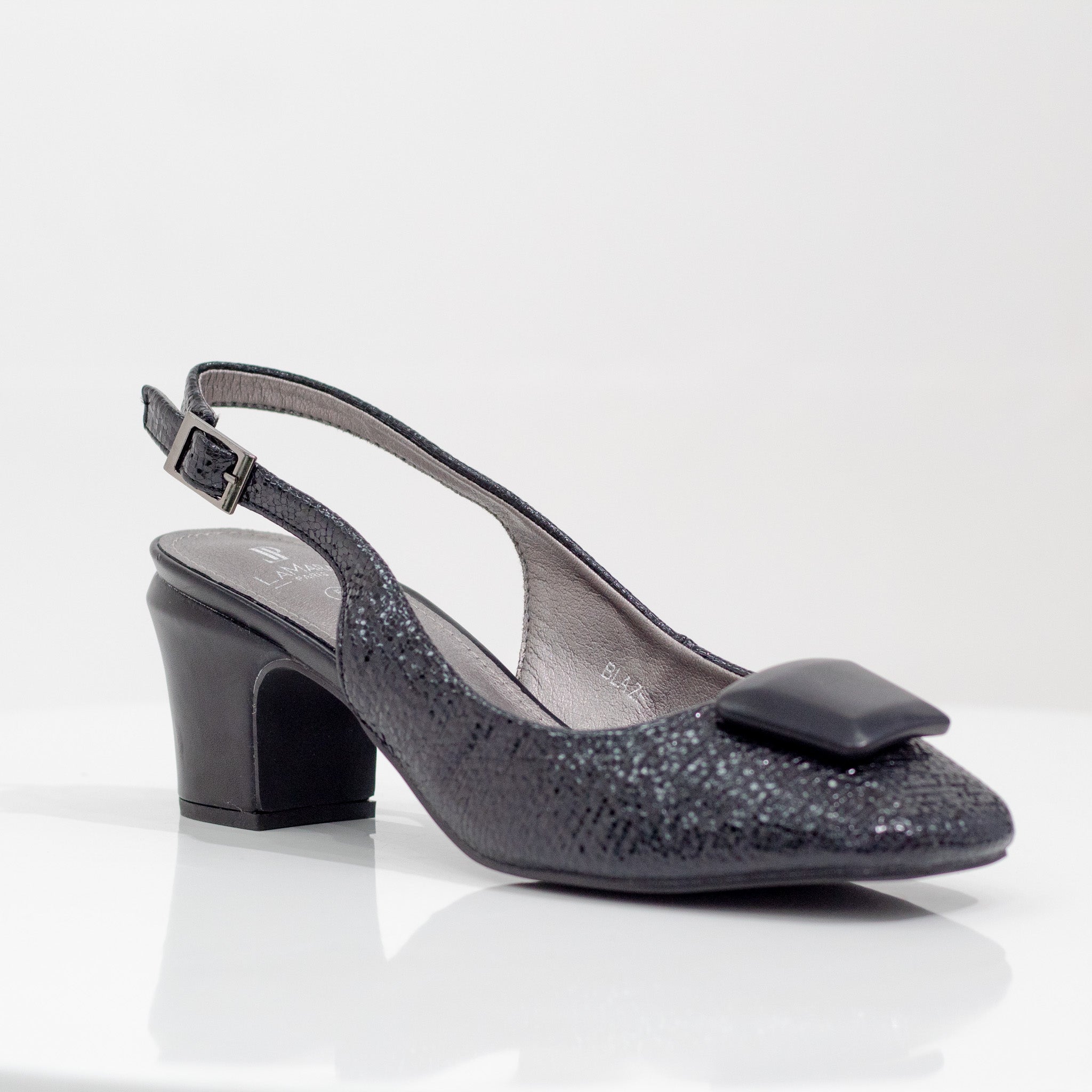 Blaze block 5.5cm heel sling back with sqr trim pumps