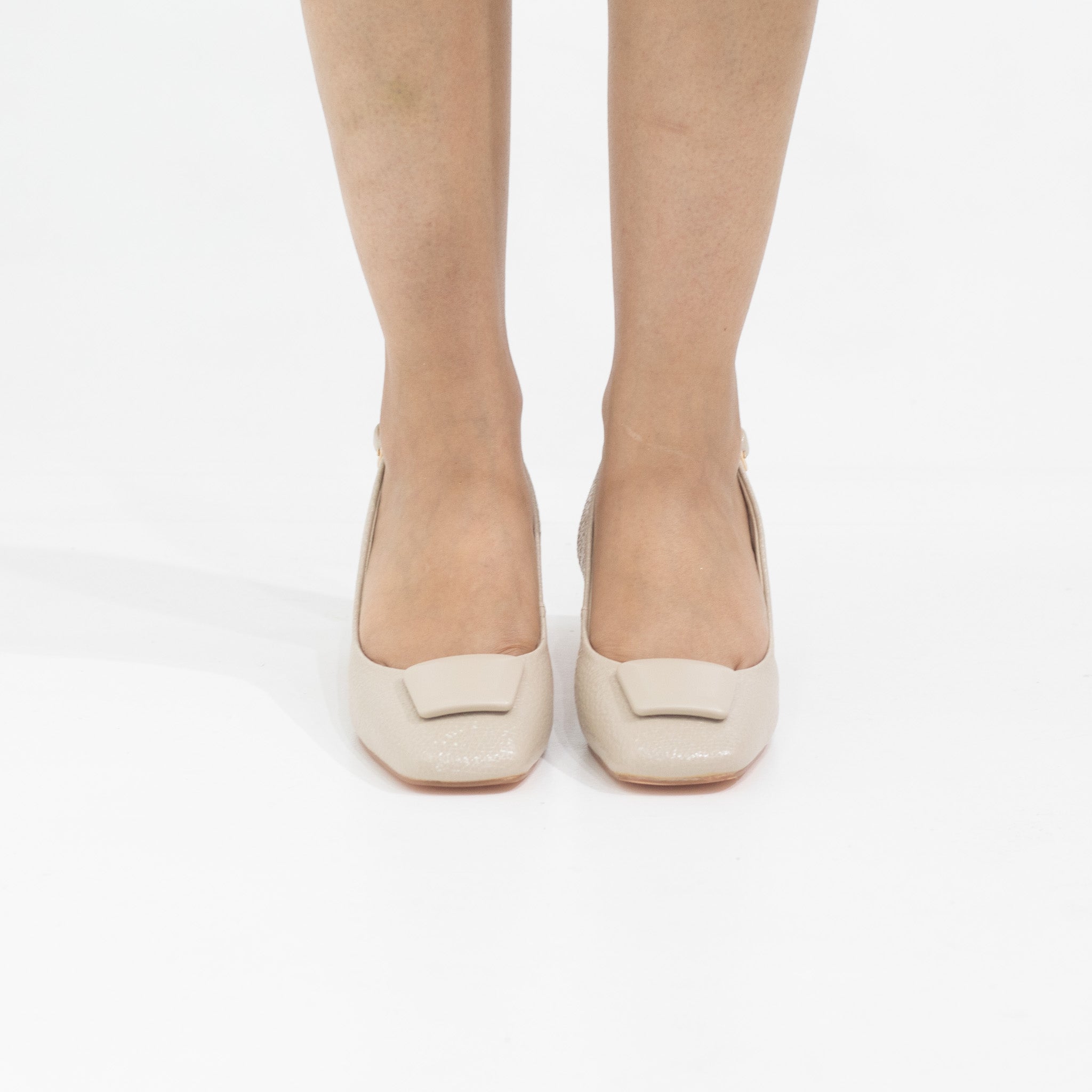 Blaze block 5.5cm heel sling back with sqr trim pumps