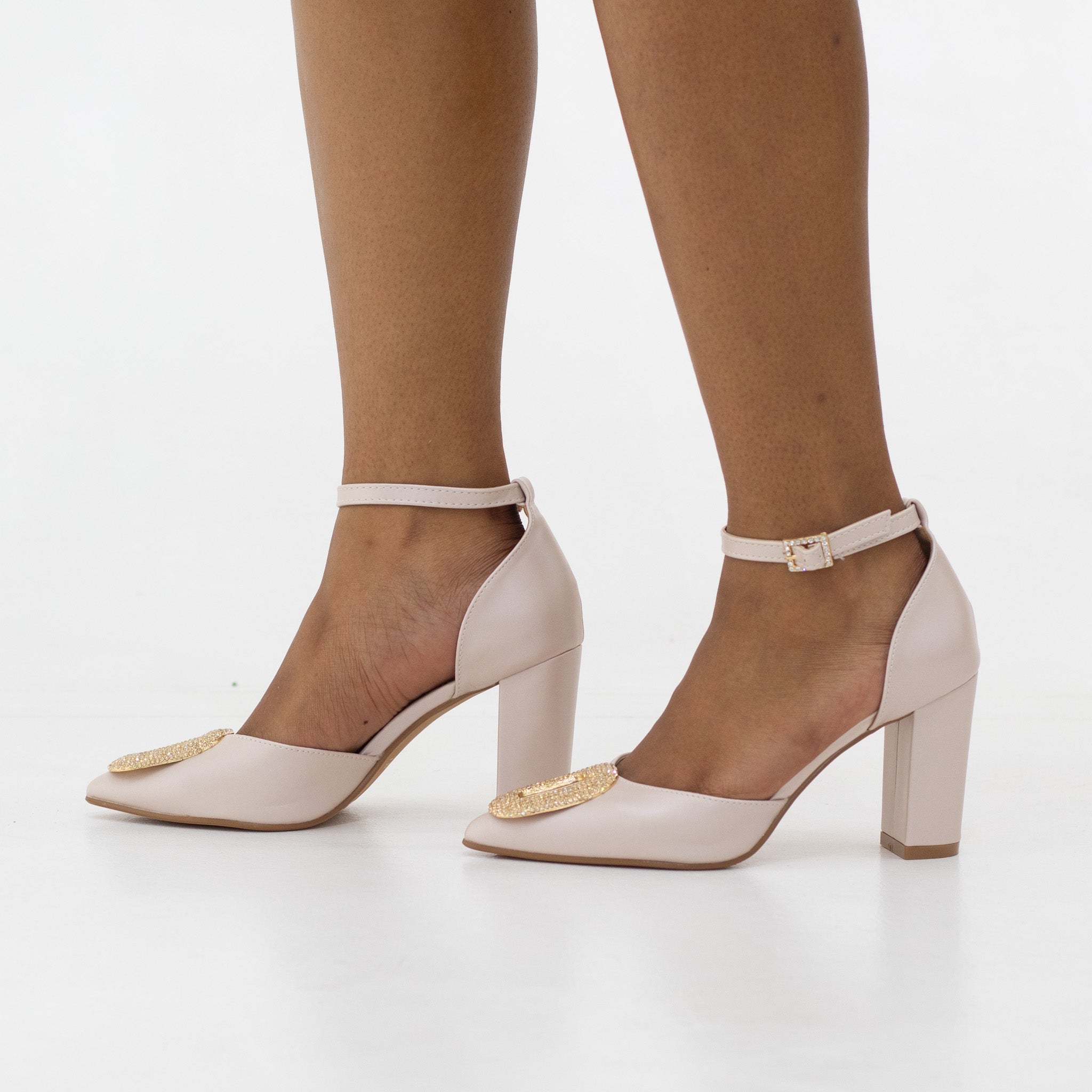 Esmae open-waist PU 9cm heel with square trim