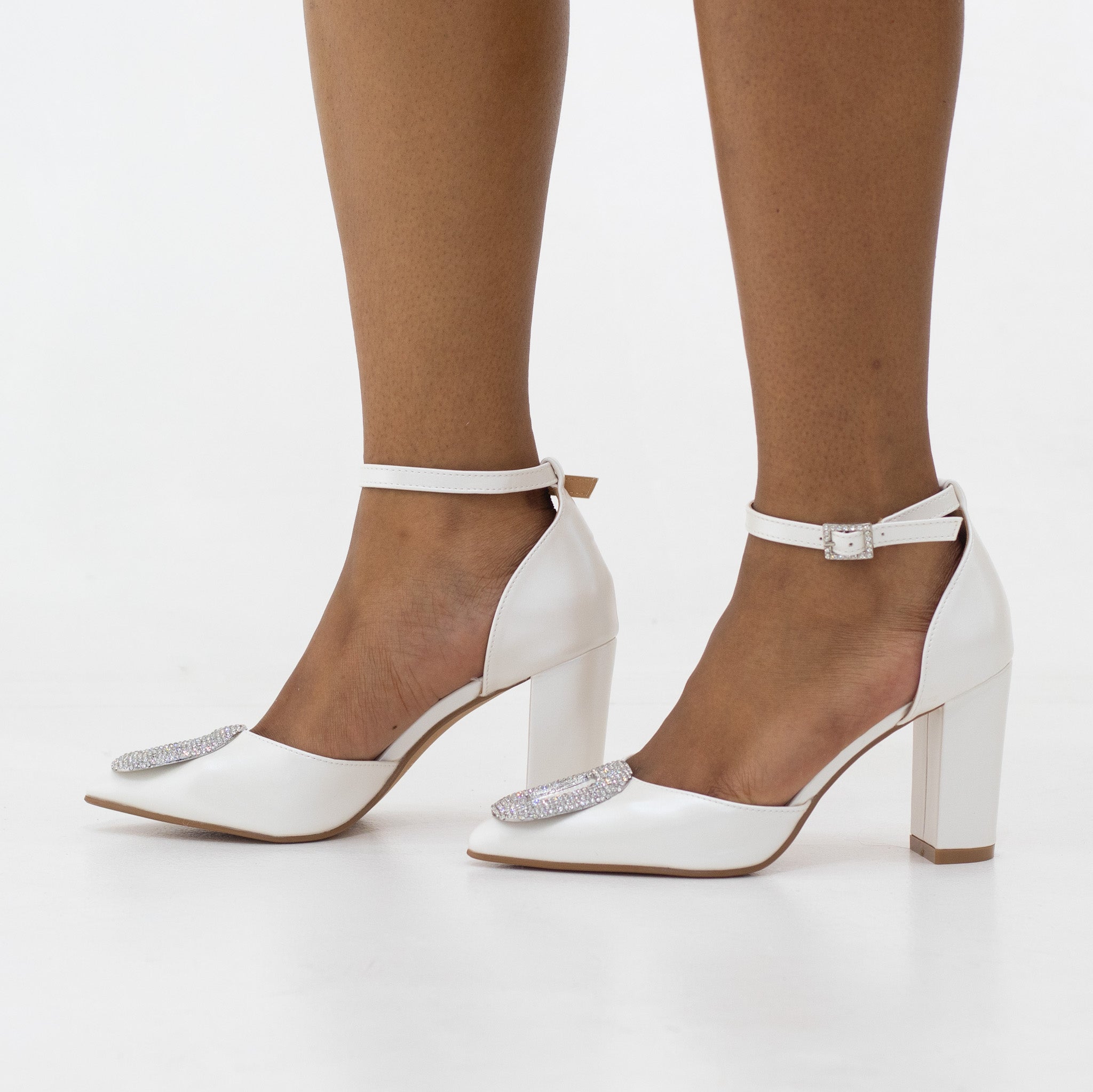 Esmae open-waist PU 9cm heel with square trim