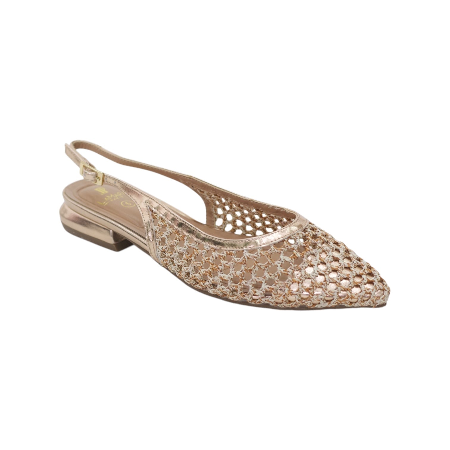 Zlata open-weaved meshed 2cm flat heel sling back pointy pump