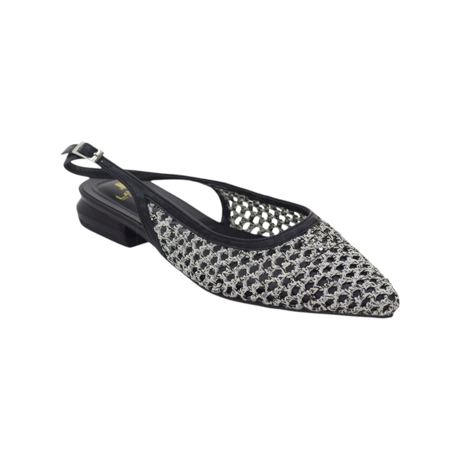 Zlata open-weaved meshed 2cm flat heel sling back pointy pump
