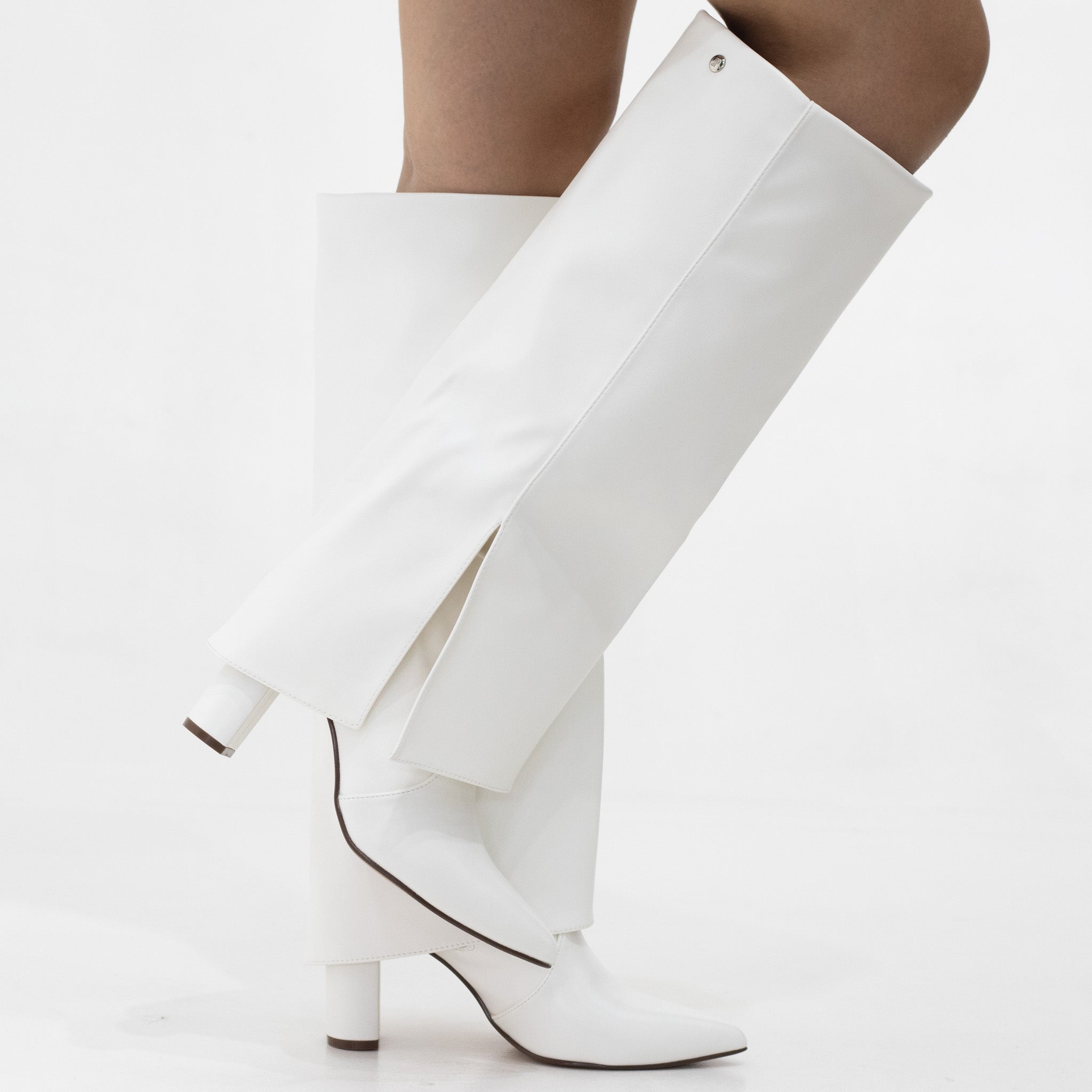 Vonda 8.5cm heel slouchy pu bootleg long boot white