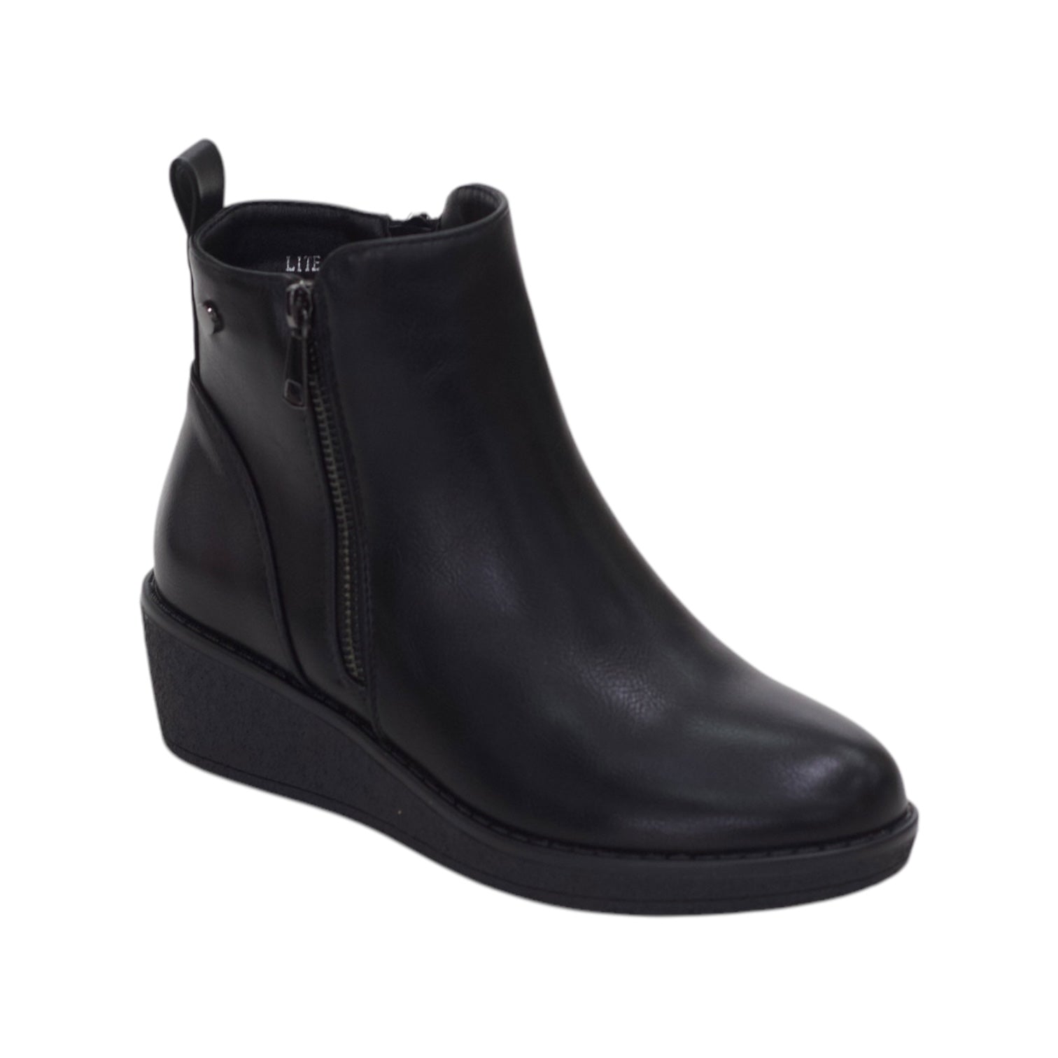 Lyte pu zipper detailed ankle boot on 4.5cm wedge heel black