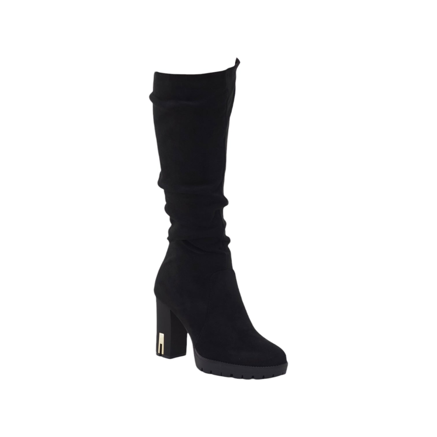 Fancy micro-fiber 10cm heel mid calf boot black