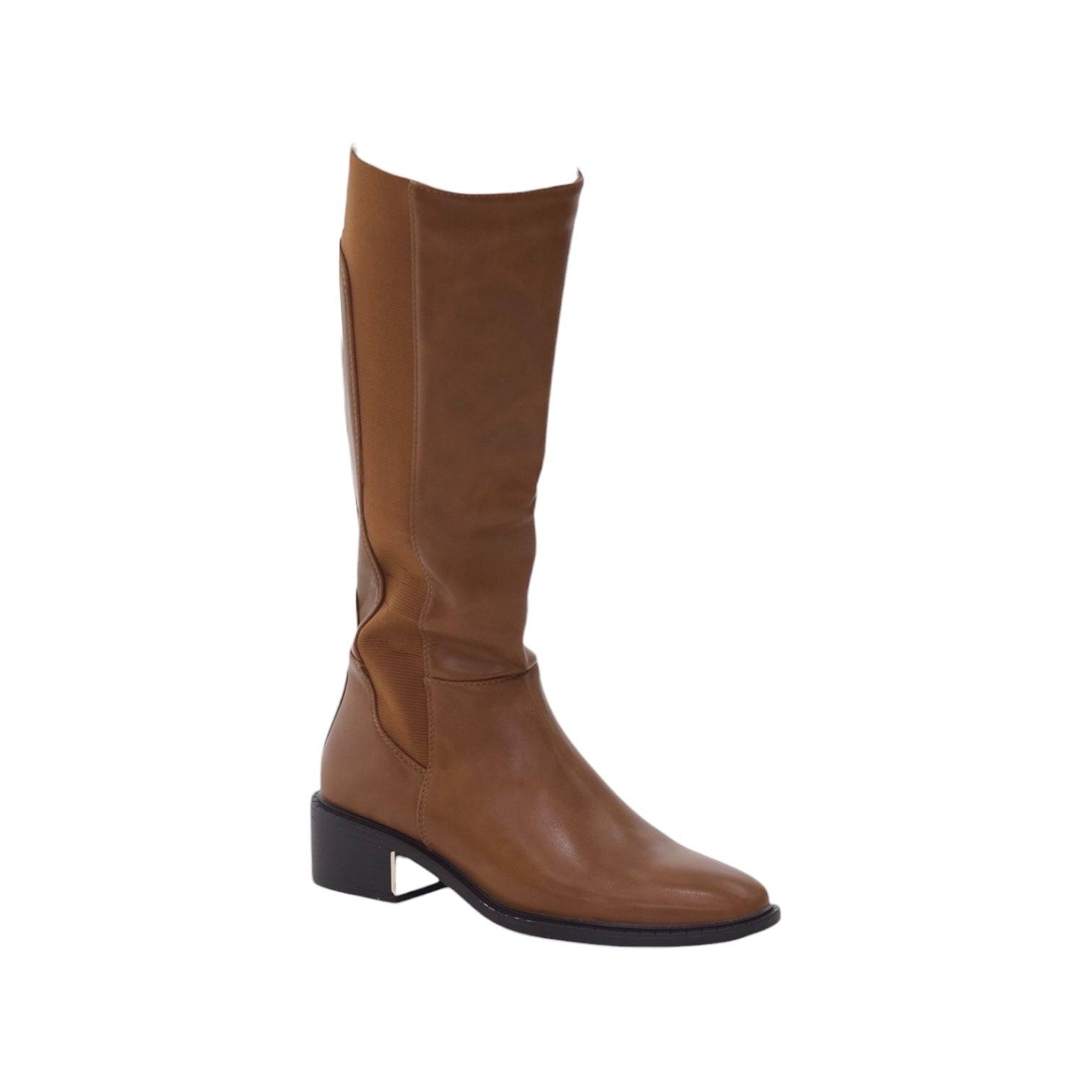 Shiya double zipper long boot with a metal decor on 4.5cm heel