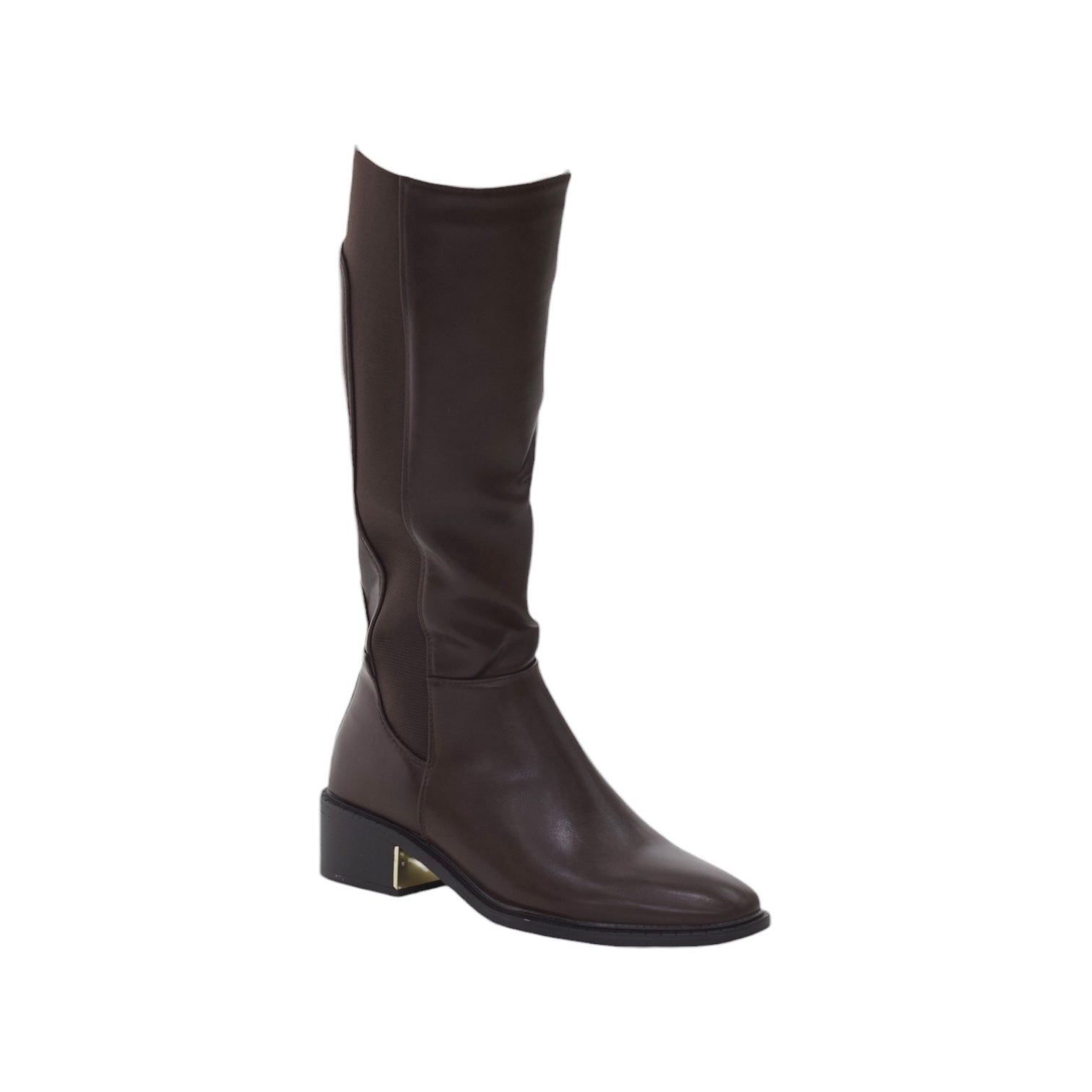 Shiya double zipper long boot with a metal decor on 4.5cm heel