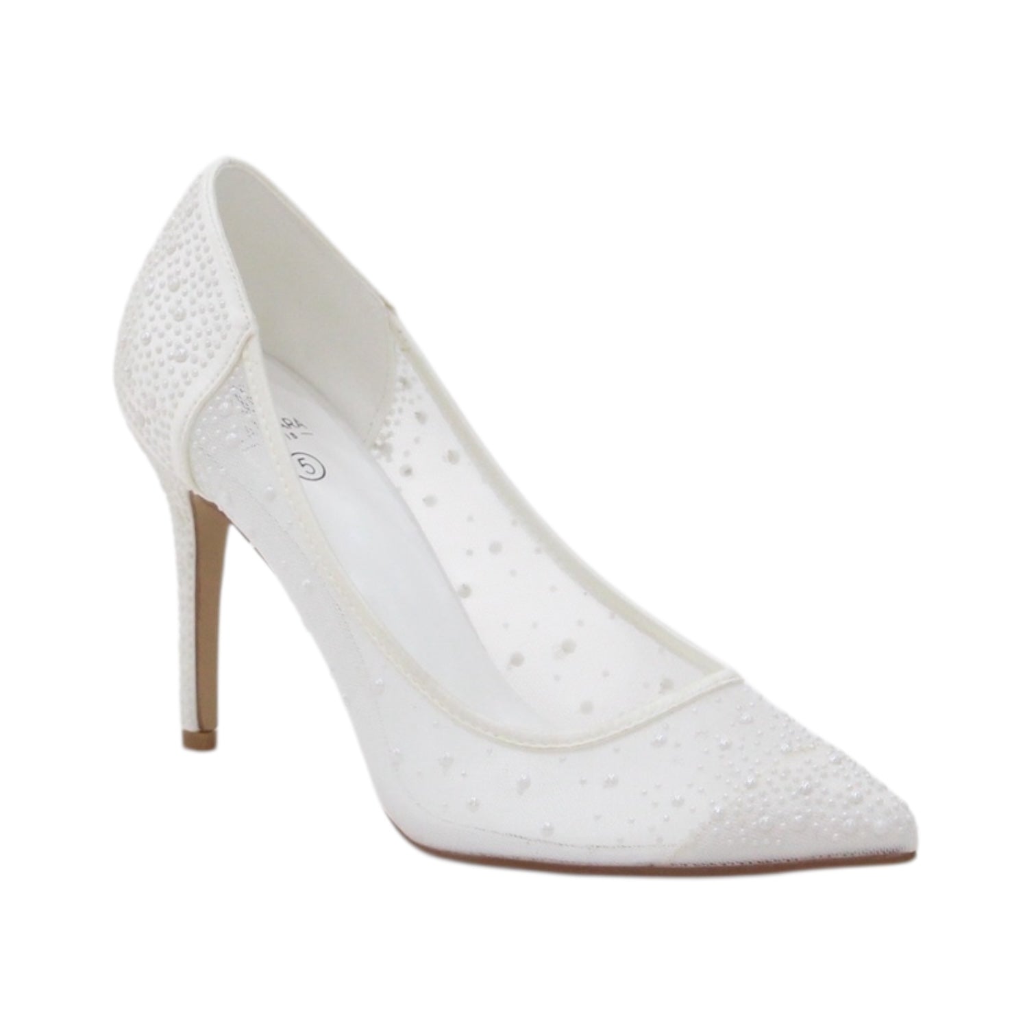 Aisha satin mesh pearl embellished court on 9cm heel