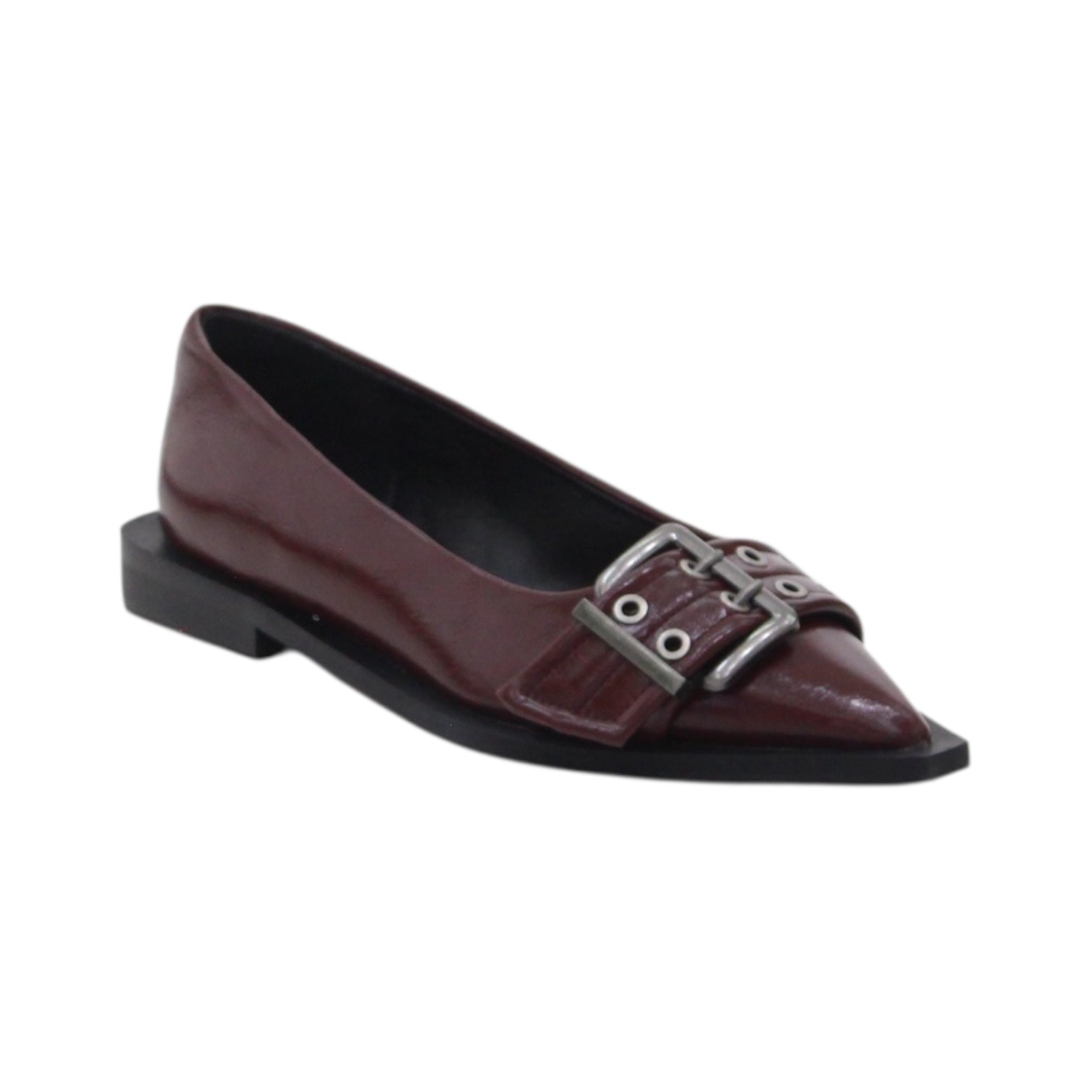 Alicja sharp silhouette toe buckle embellished gladiator pump