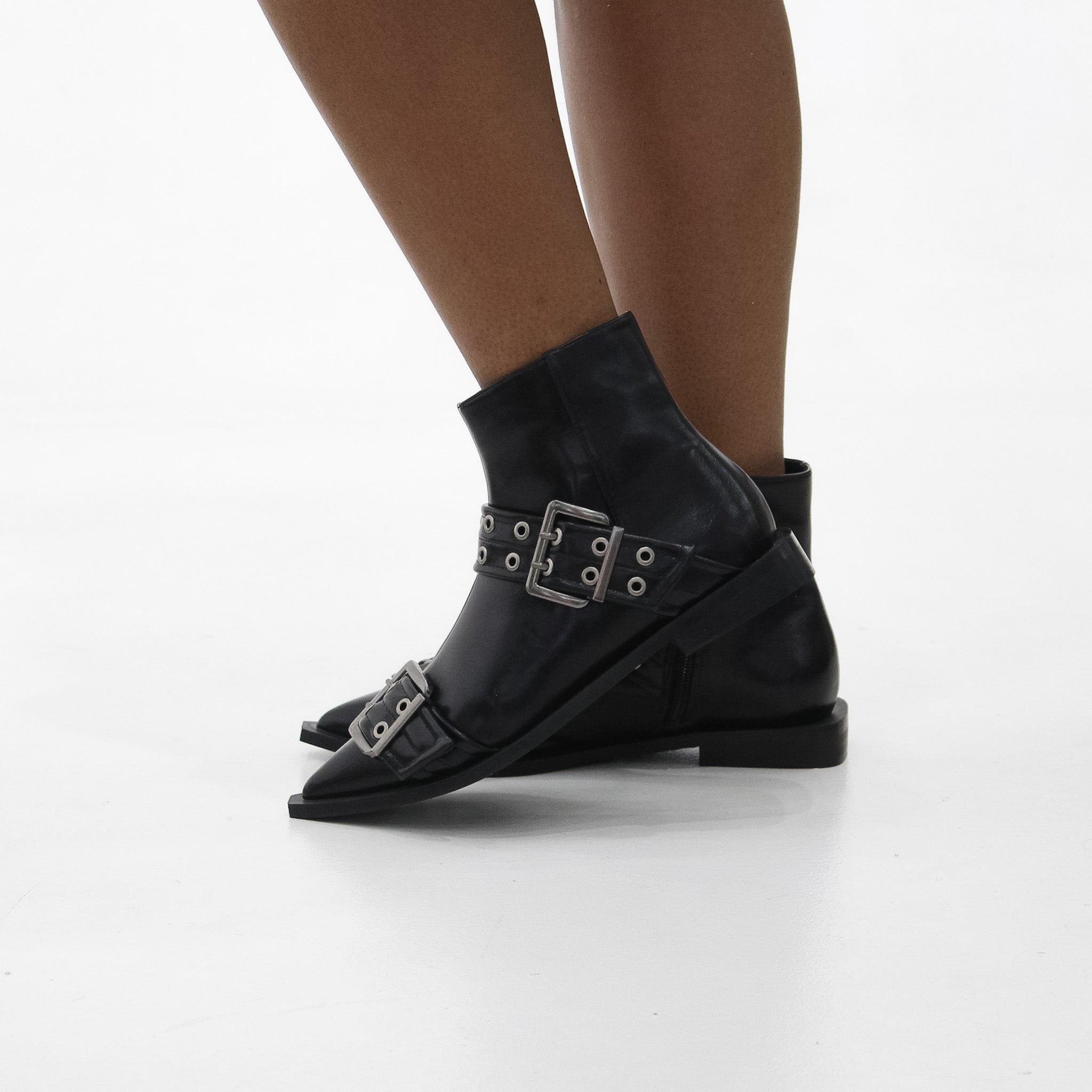 Maja sleek pointed toe double band embellished gladiator bootie