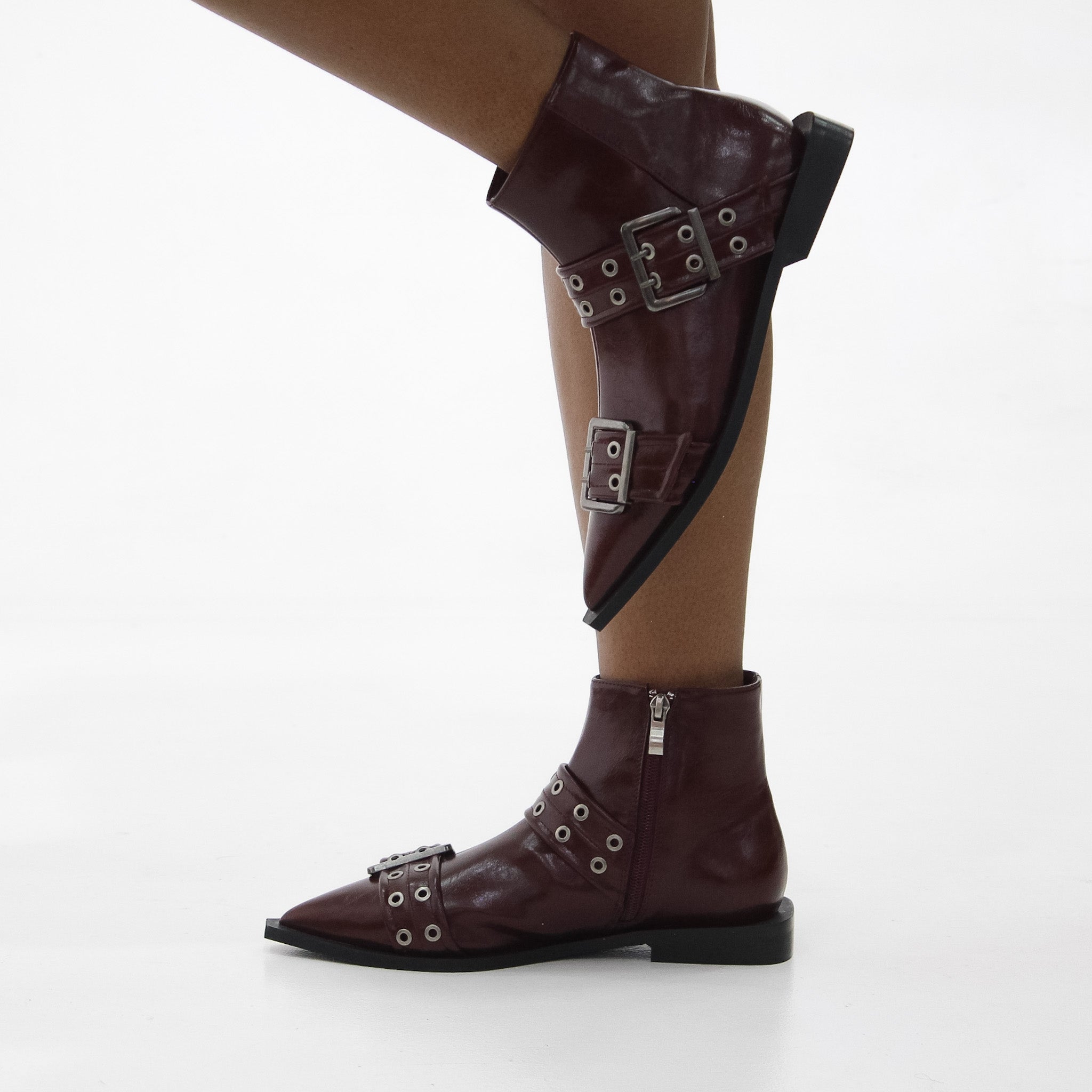 Maja sleek pointed toe double band embellished gladiator bootie