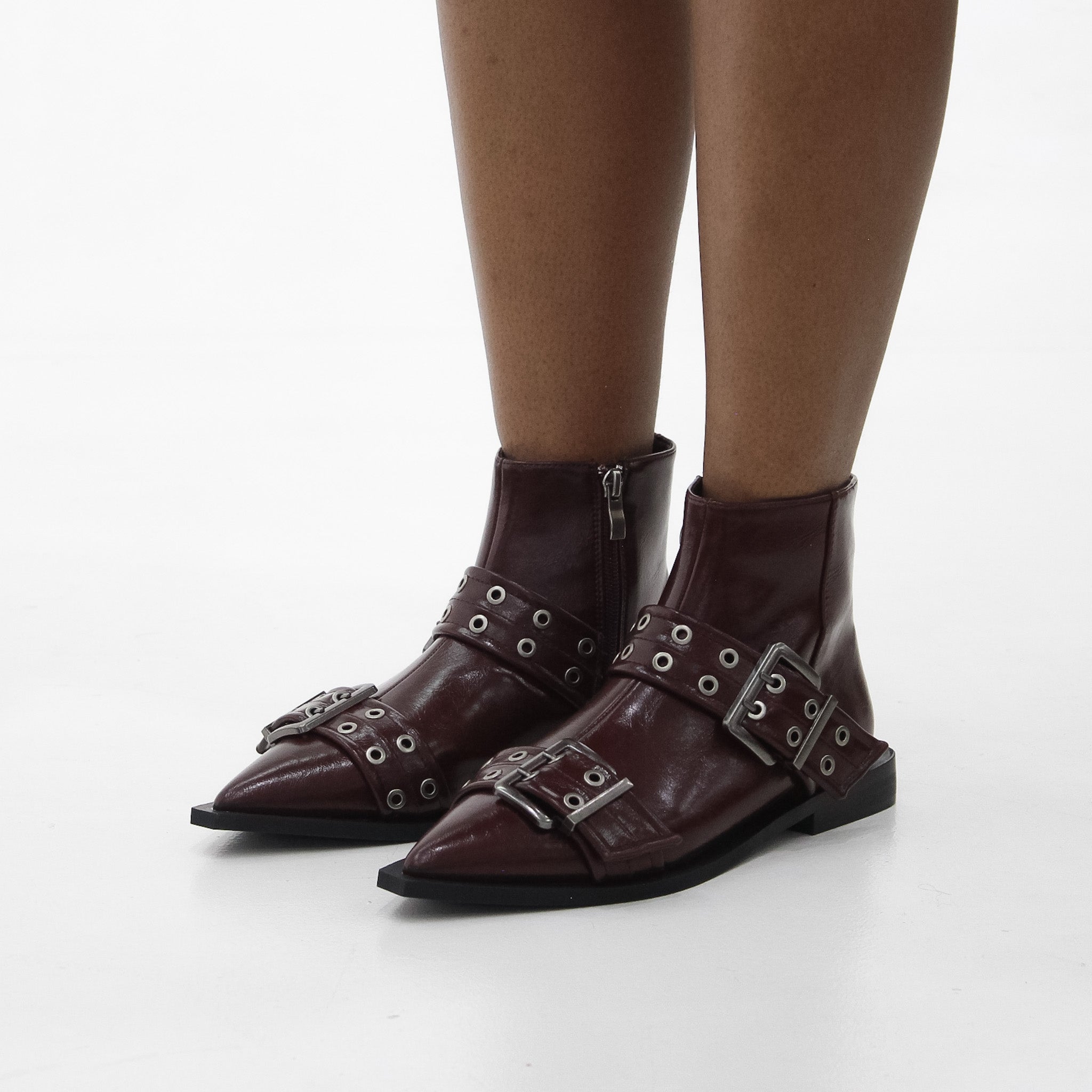 Maja sleek pointed toe double band embellished gladiator bootie