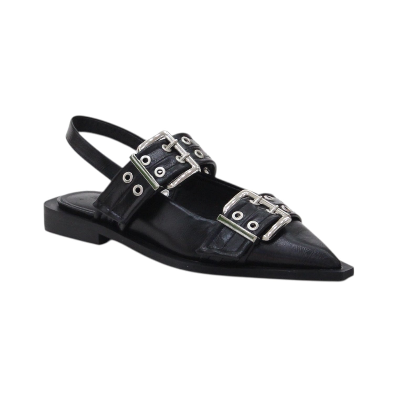 Pola 2cm flat heel elastic support sling back shoe with buckle decor