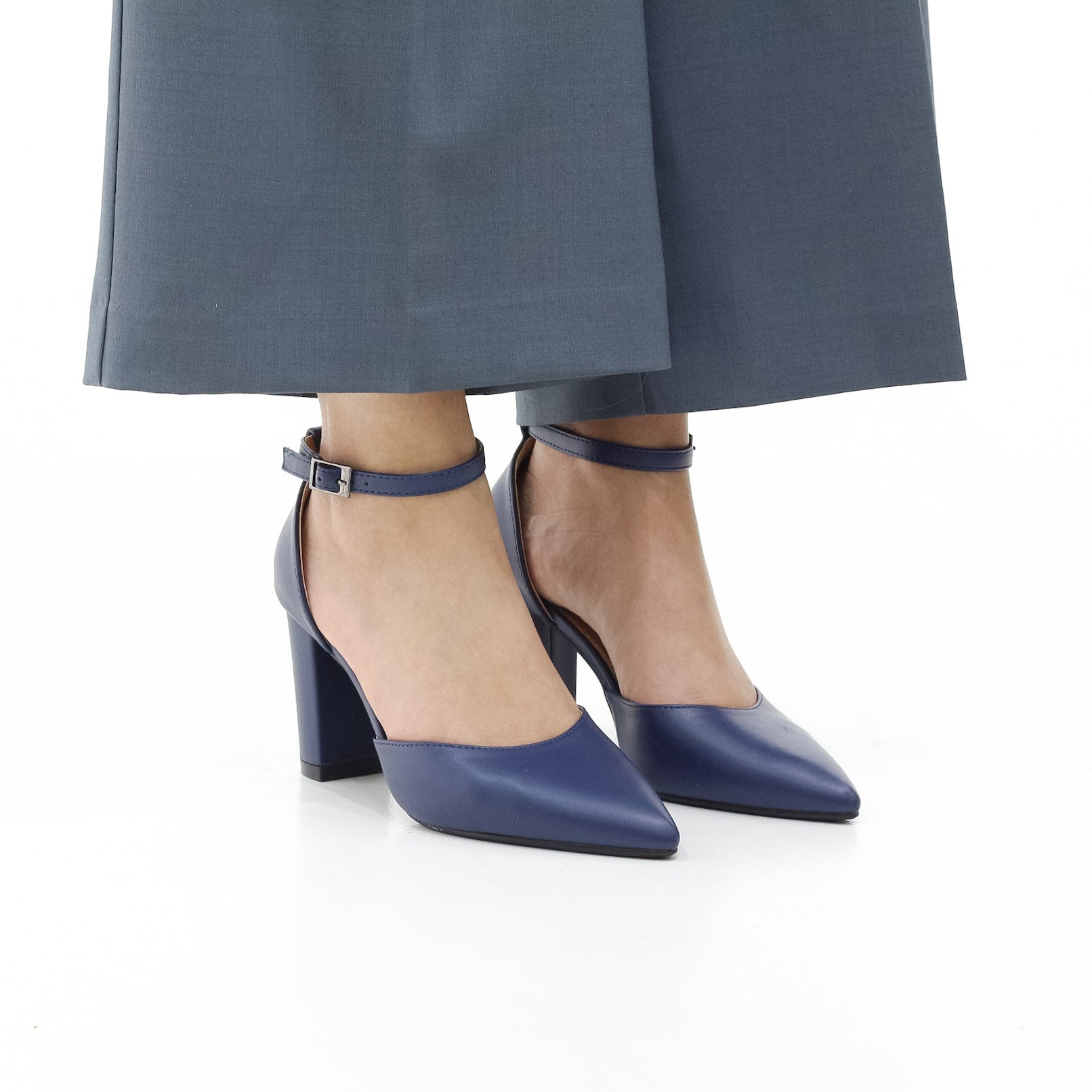 Missy open waist pointy on block 8.5cm heel PU Navy